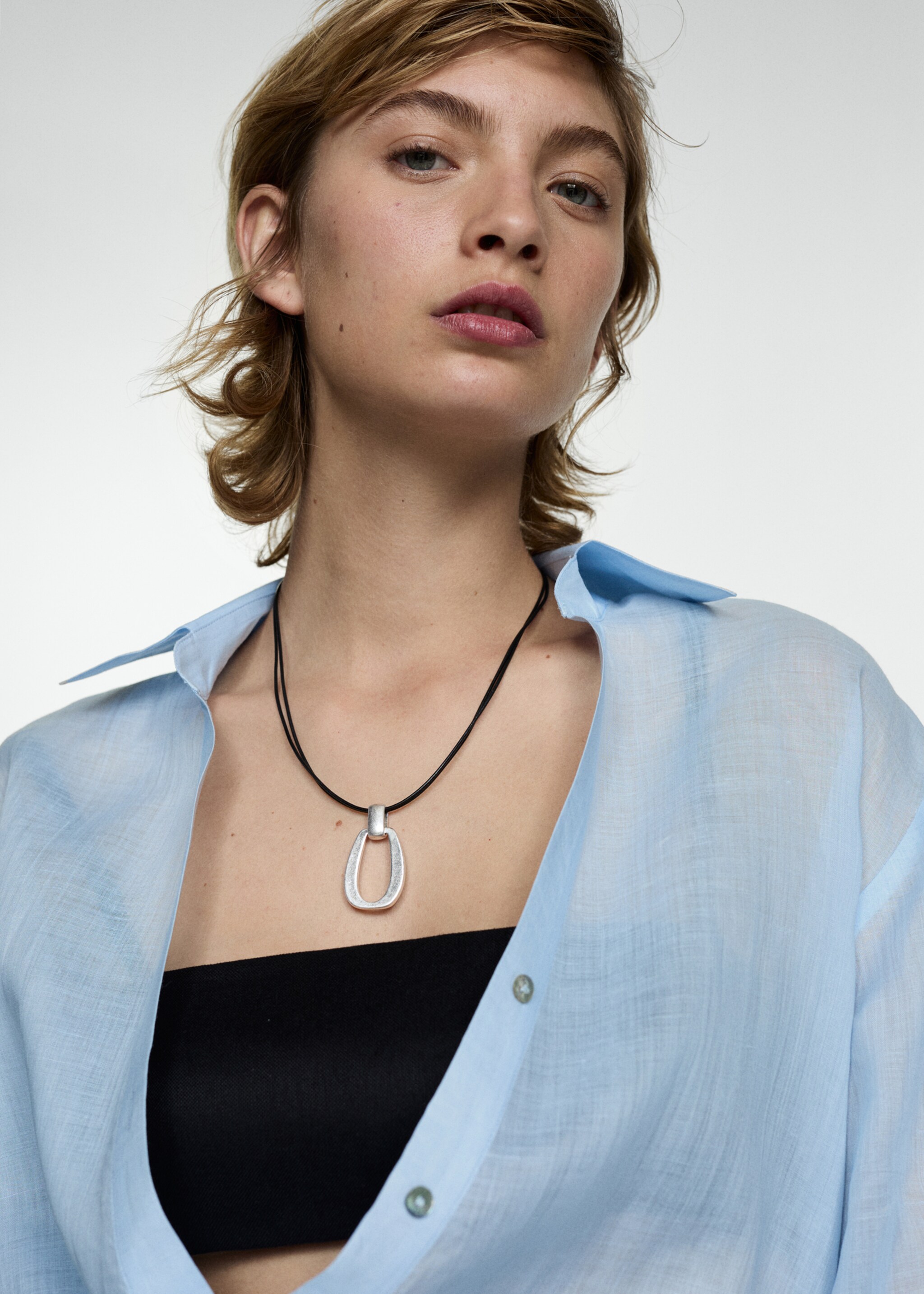 100% ramie double-breasted shirt - Details of the article 1, Sky Blue. Ref: 67037130-00.