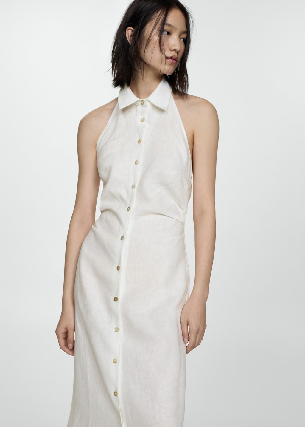 Linen shirt collar dress