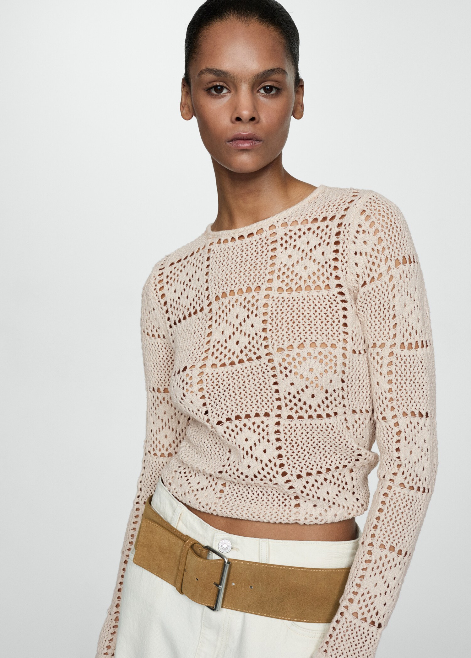 Pullover im Häkel-Style mit Pointelle-Details - Mittlere Ansicht