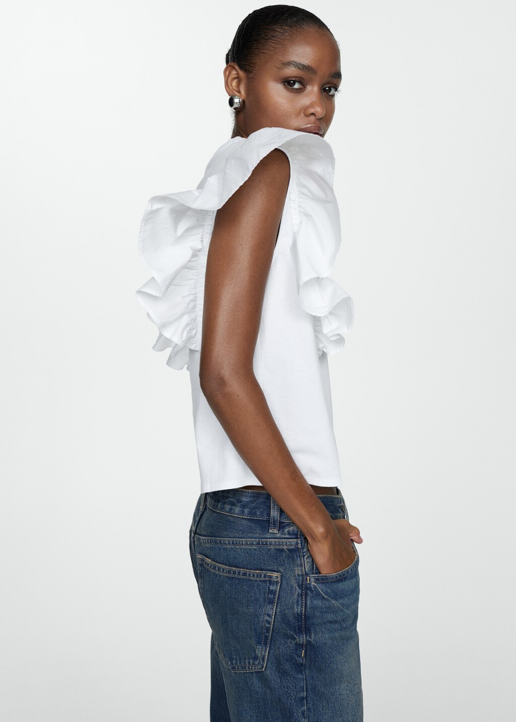 100% cotton t-shirt with ruffles - Women | MANGO OUTLET USA
