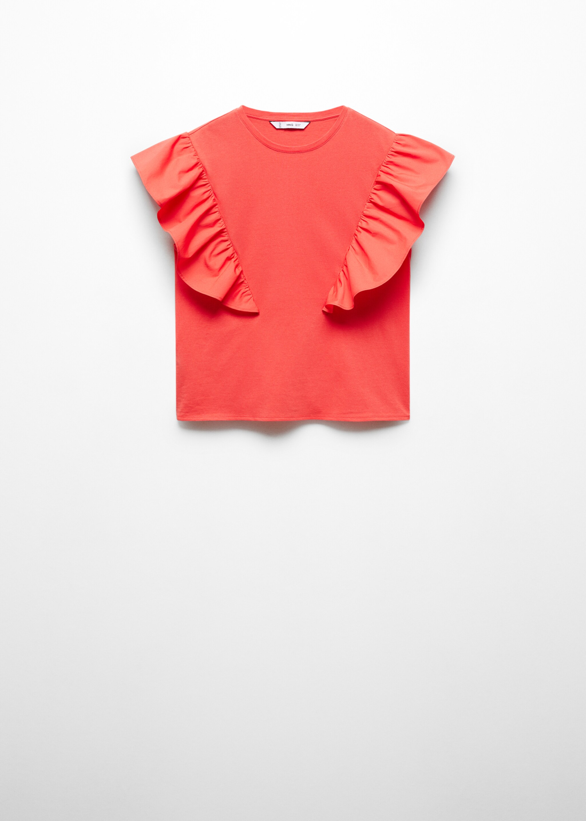 100% cotton t-shirt with ruffles - Article without model, Coral Red. Ref: 67037140-00.