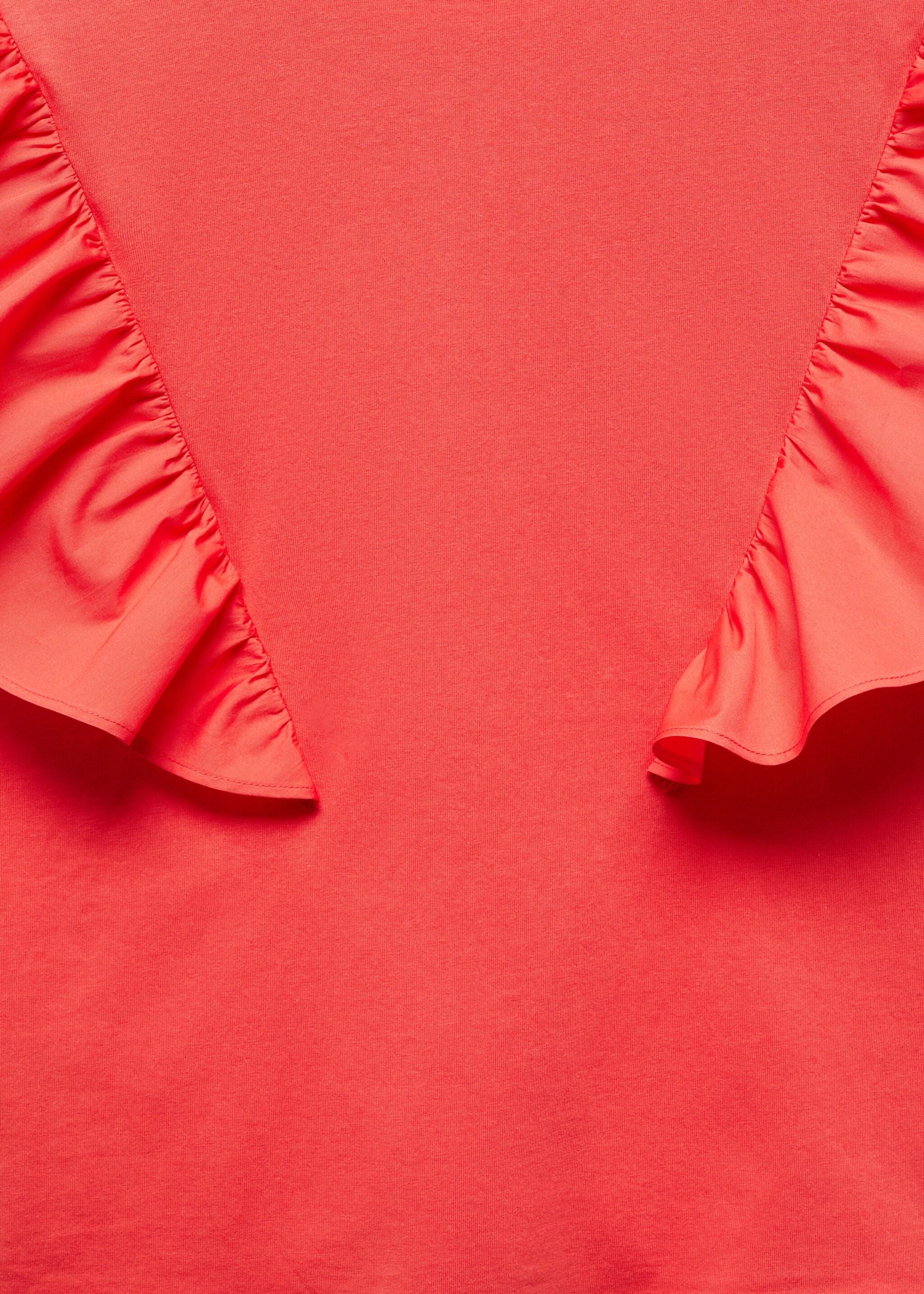 100% cotton t-shirt with ruffles - Details of the article 8, Coral Red. Ref: 67037140-00.