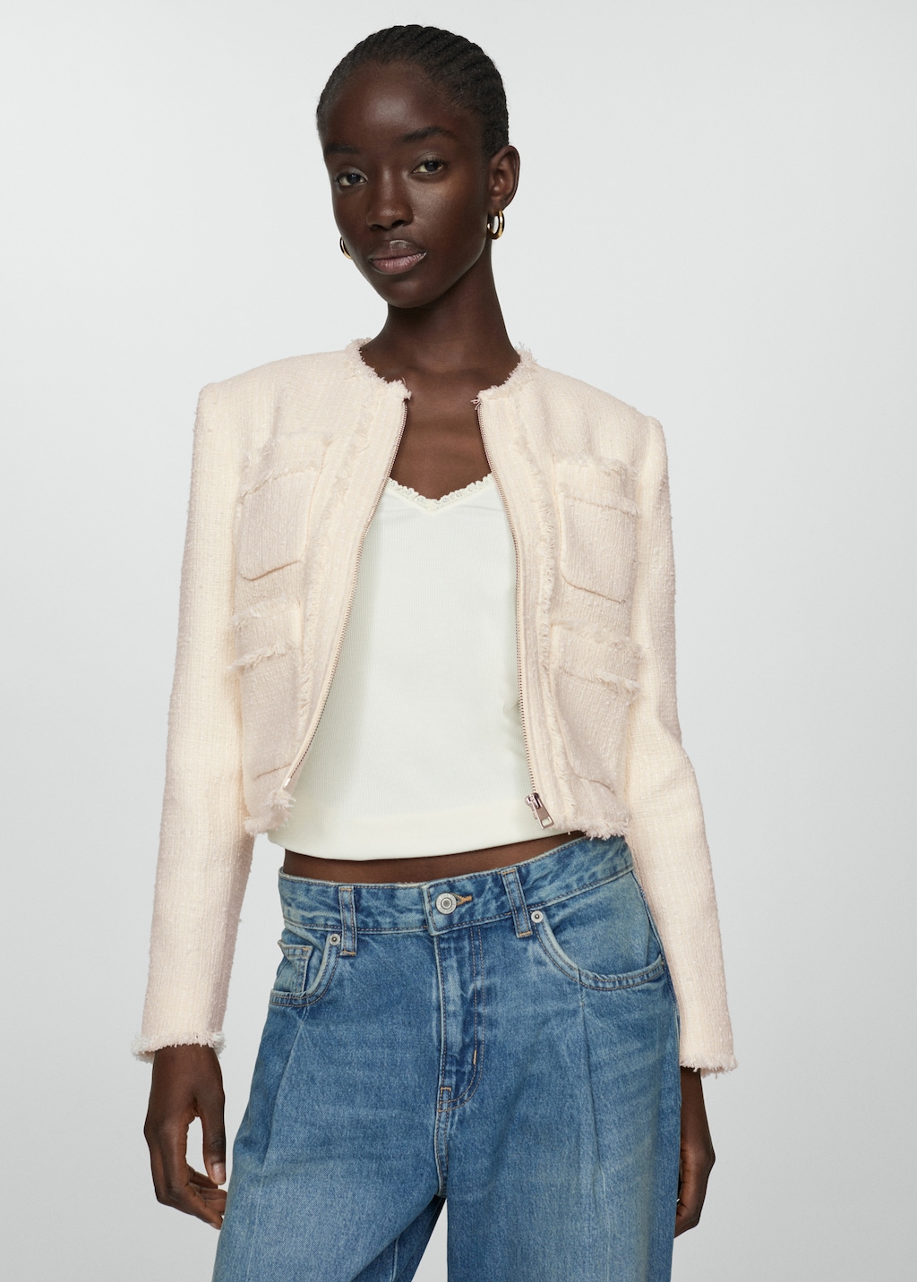 Tweed jacket with zip - Women | MANGO OUTLET USA