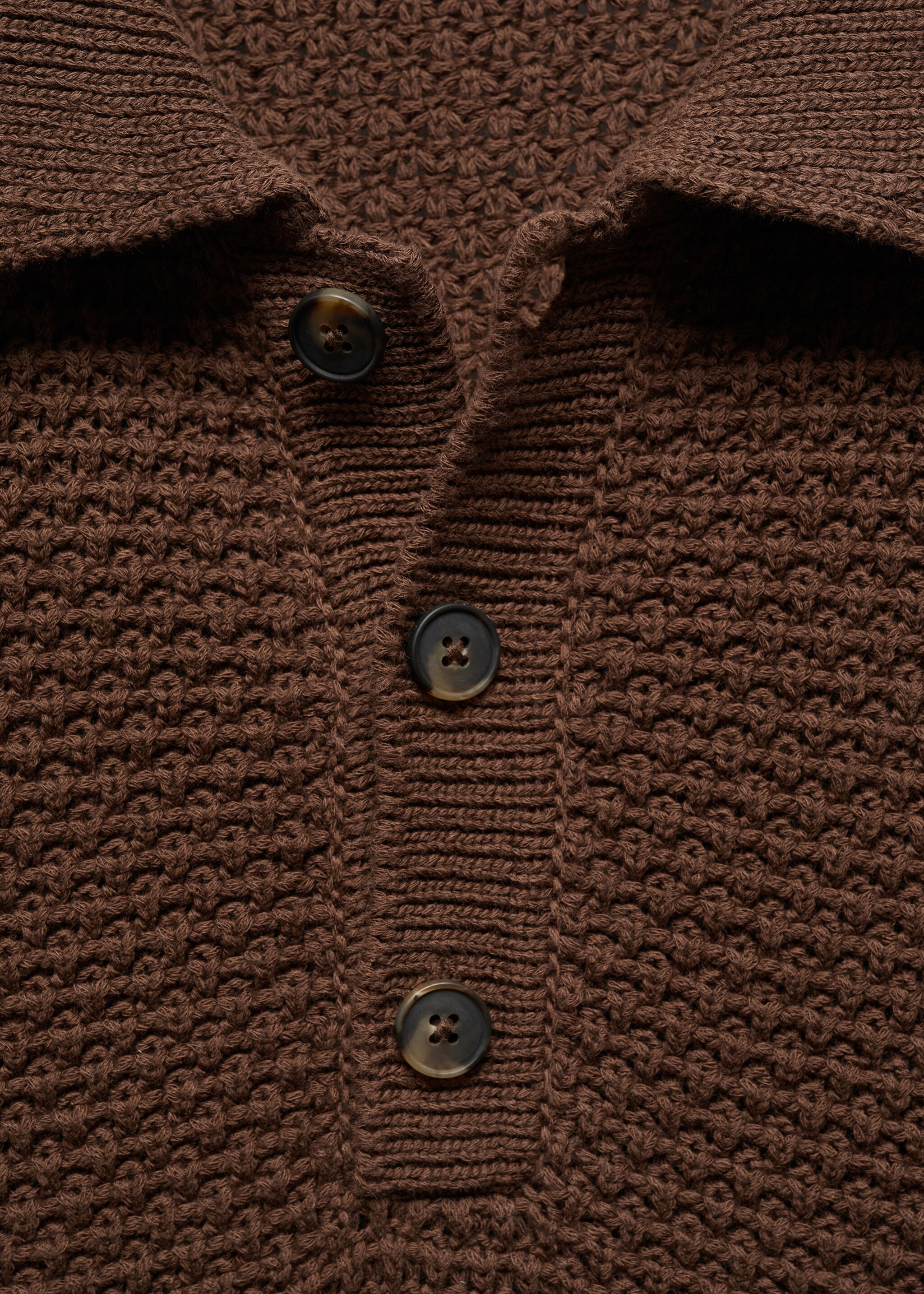 100% cotton braided knitted polo shirt - Details of the article 8, Tobacco Brown. Ref: 67037913-00.