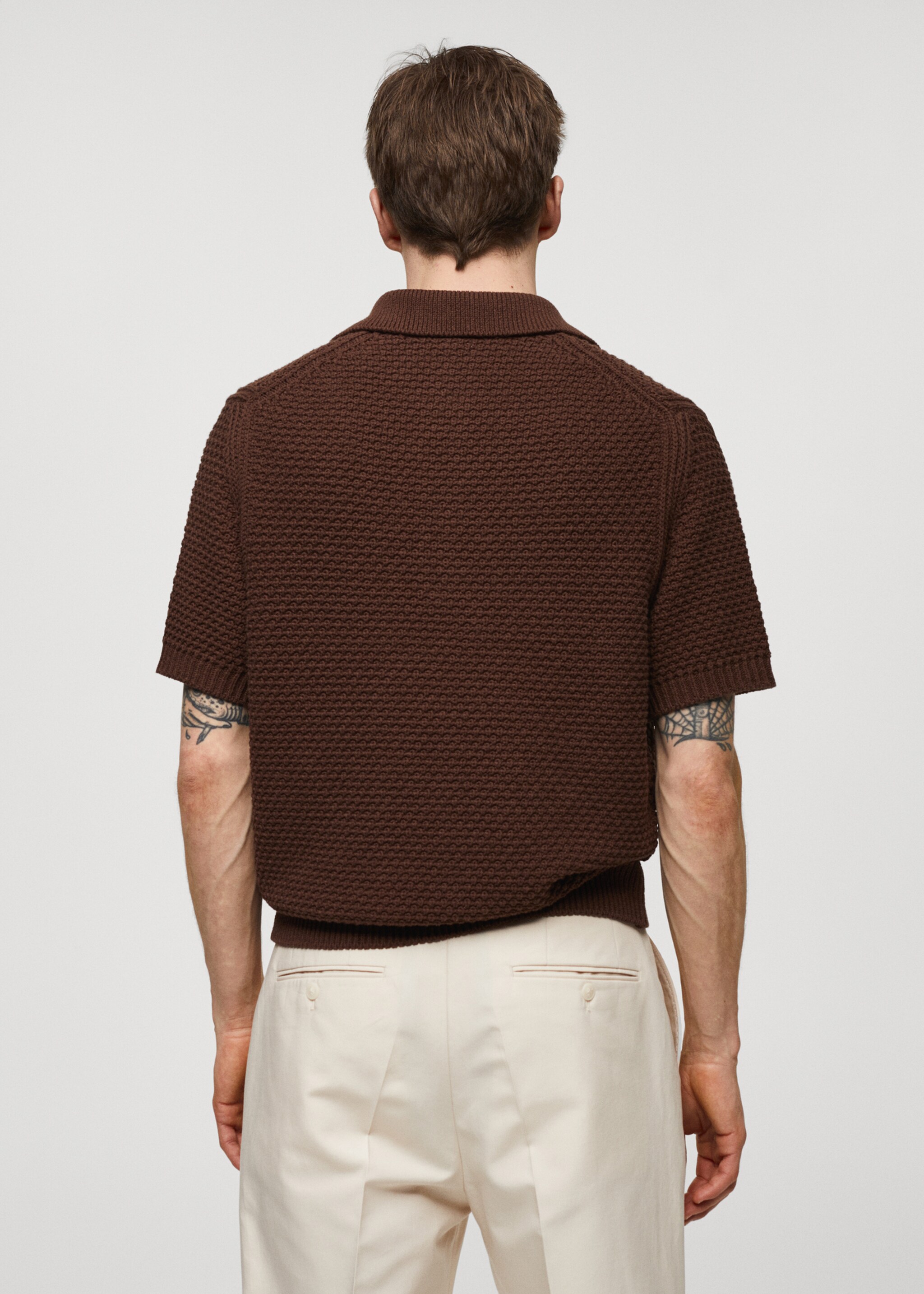 100% cotton braided knitted polo shirt - Reverse of the article, Tobacco Brown. Ref: 67037913-00.