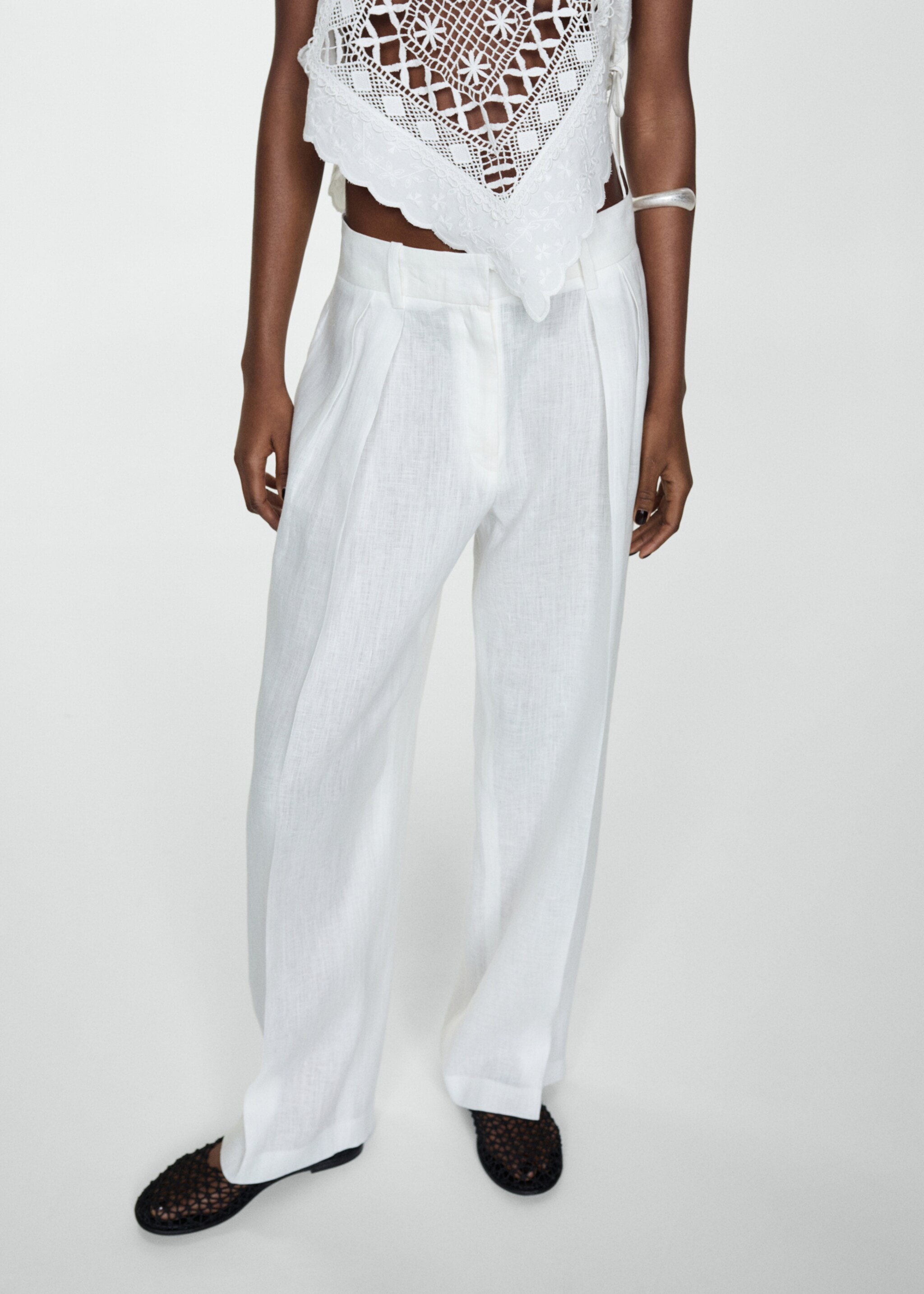 100% linen wideleg trousers - Medium plane
