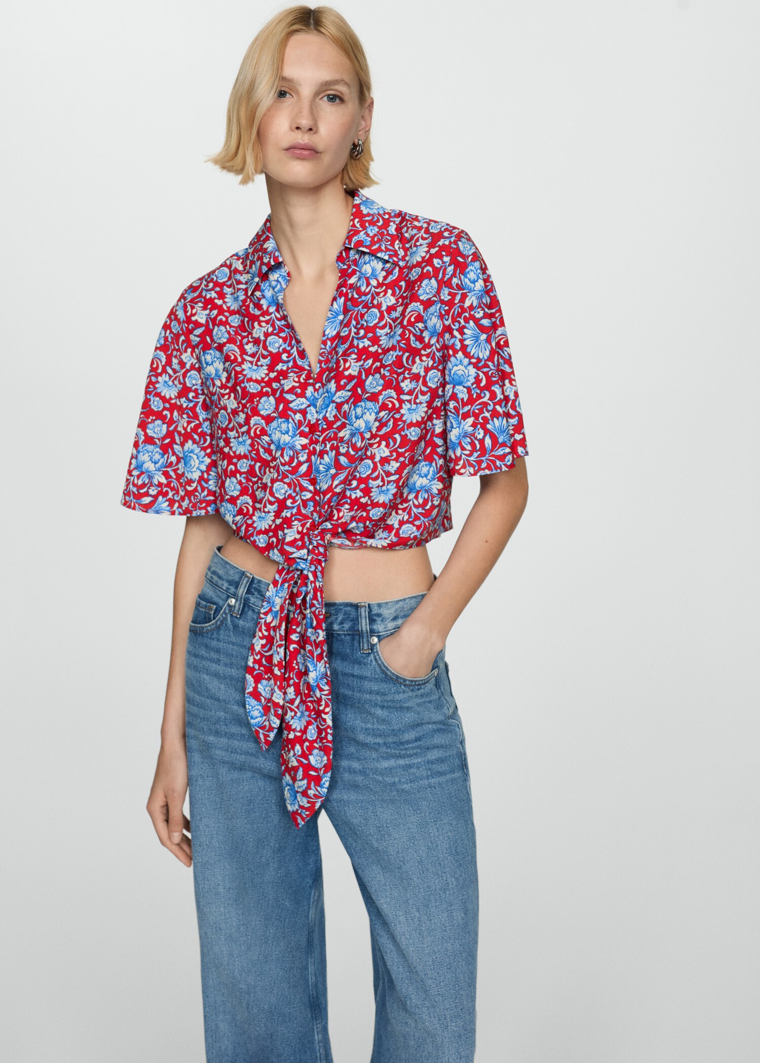 Floral-print shirt with knot detail - Details of the article 2