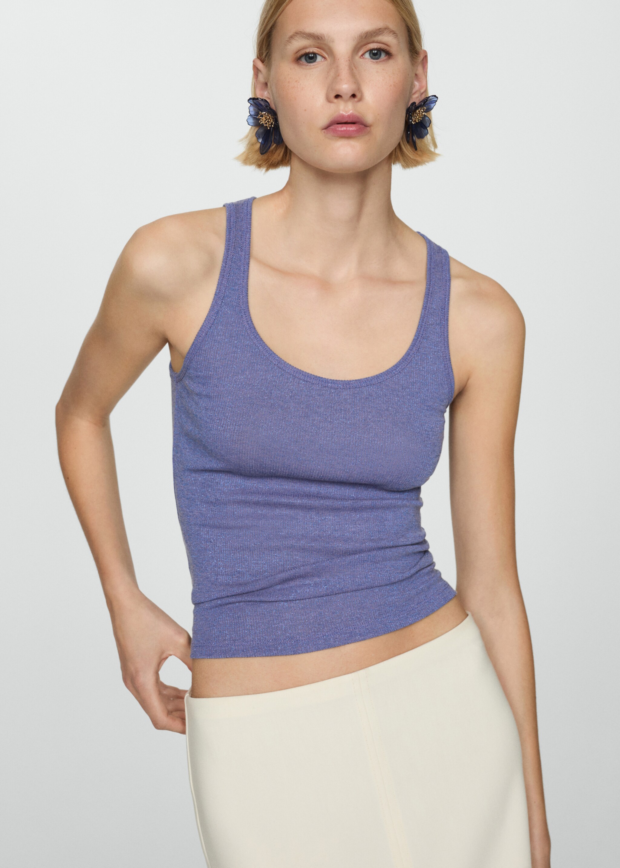 Strick-Top mit Lurex - Mittlere Ansicht, Blau. Ref: 67038648-00.