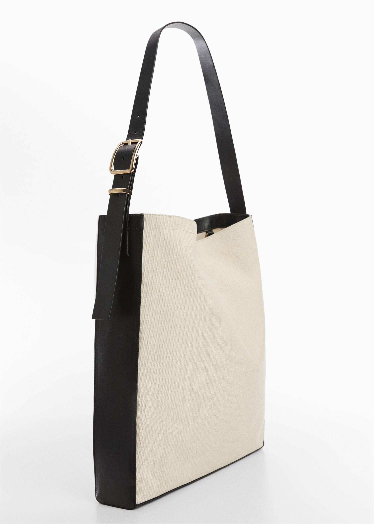 Canvas-Maxi-Tasche mit Lederkontrastdetails - Mittlere Ansicht