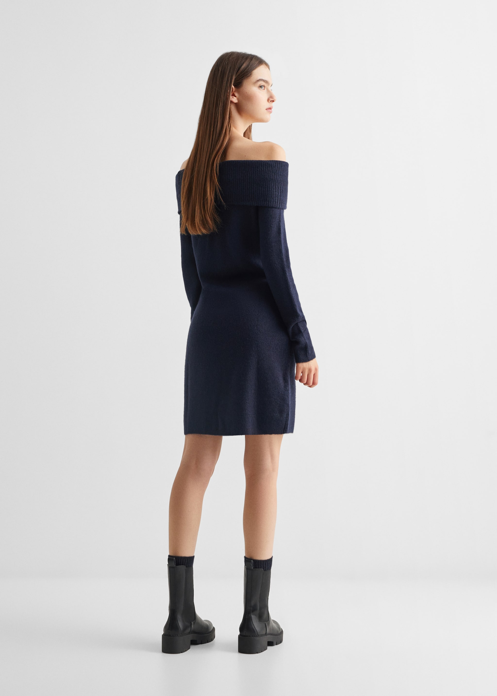 Vestido hombros descubiertos - Reverso del artículo, Azul marino oscuro. Ref: 67040286-00.