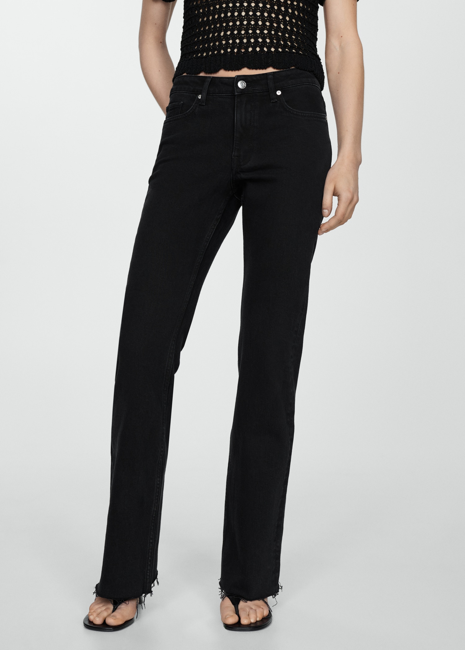 Jeans Rectos Mango Pantalones Mujer Negro Jeans Flare Tiro Medio