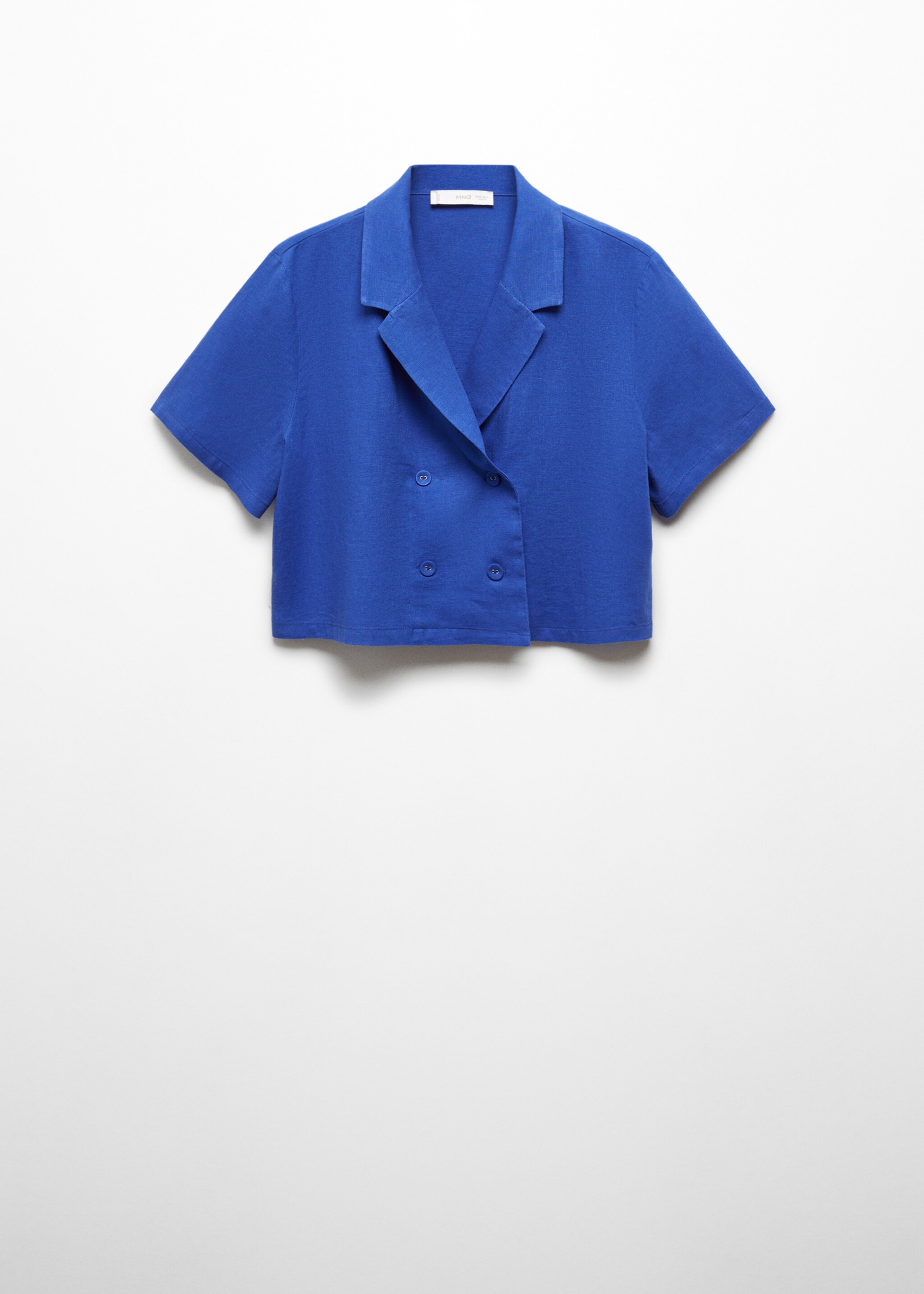 Short sleeve linen-blend shirt - Article without model, Blue. Ref: 67040403-00.