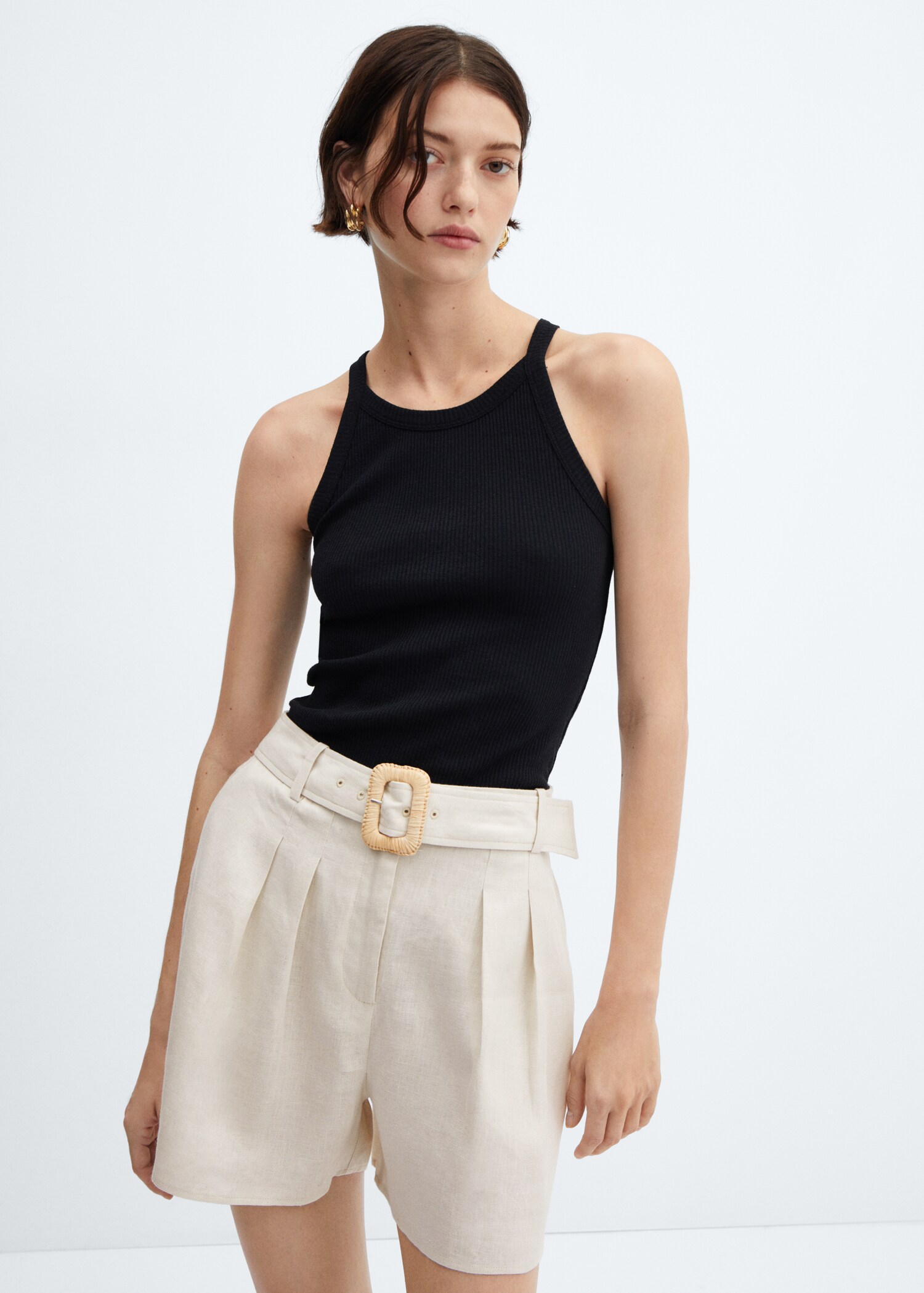 Linen shorts with belt - Medium plane