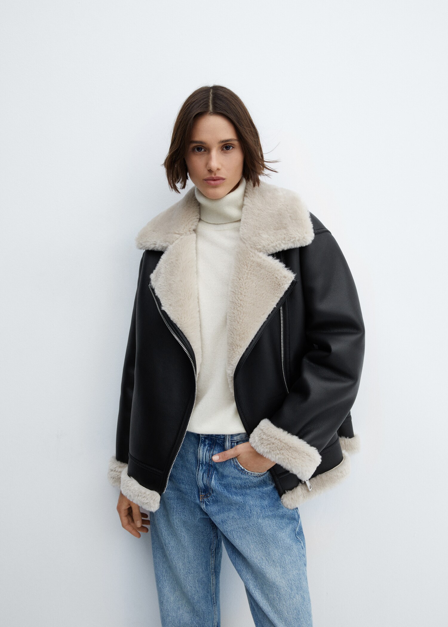 Jacket with shearling-effect lining - Medium plane
