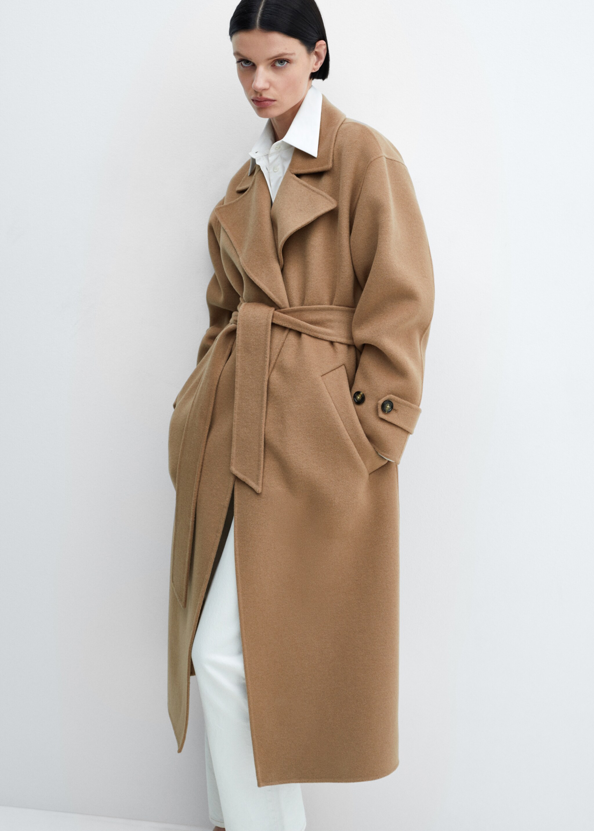 Woollen coat with belt - Medium plane, Medium Brown. Ref: 67040449-00.
