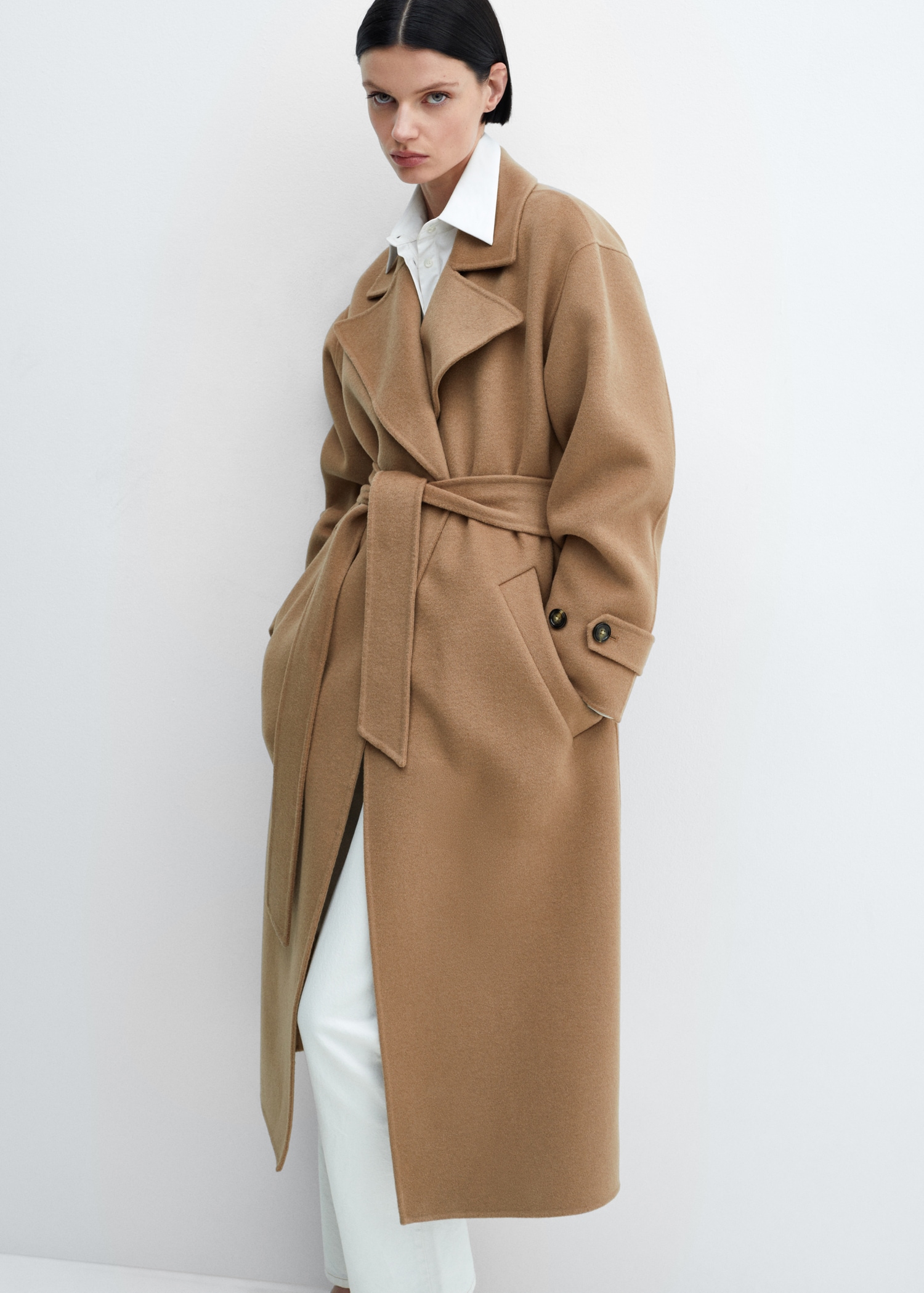 Trench Coat Manteau Droit Femme Laine Manteau Laine Ceinture Femme
