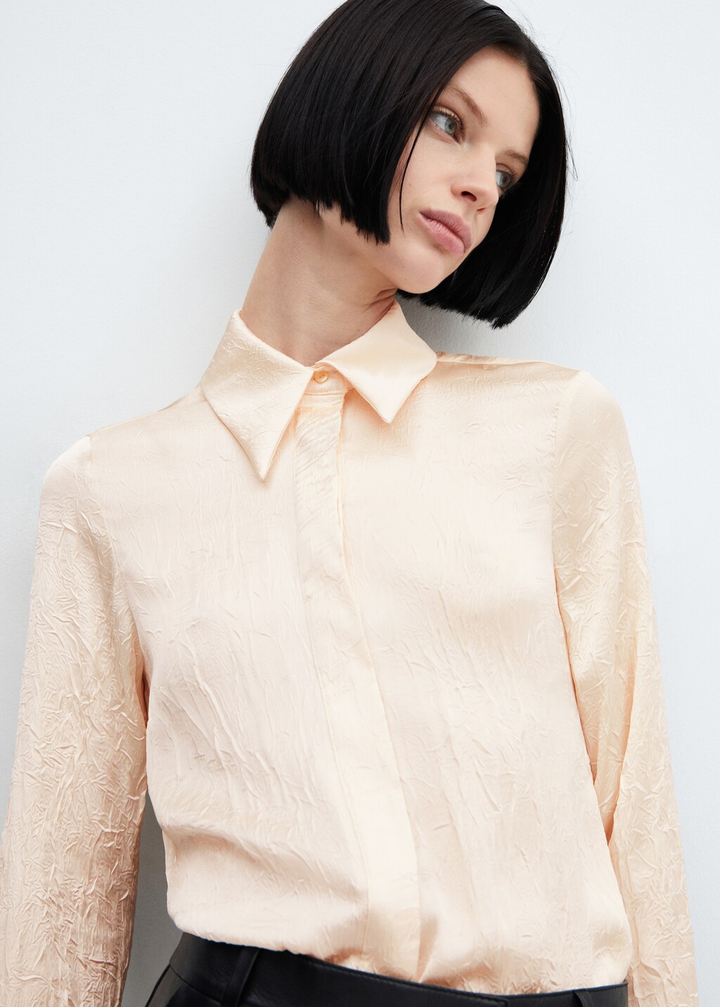 Satin textured shirt - Women | MANGO OUTLET USA Satin textured shirt - Women | MANGO OUTLET USA