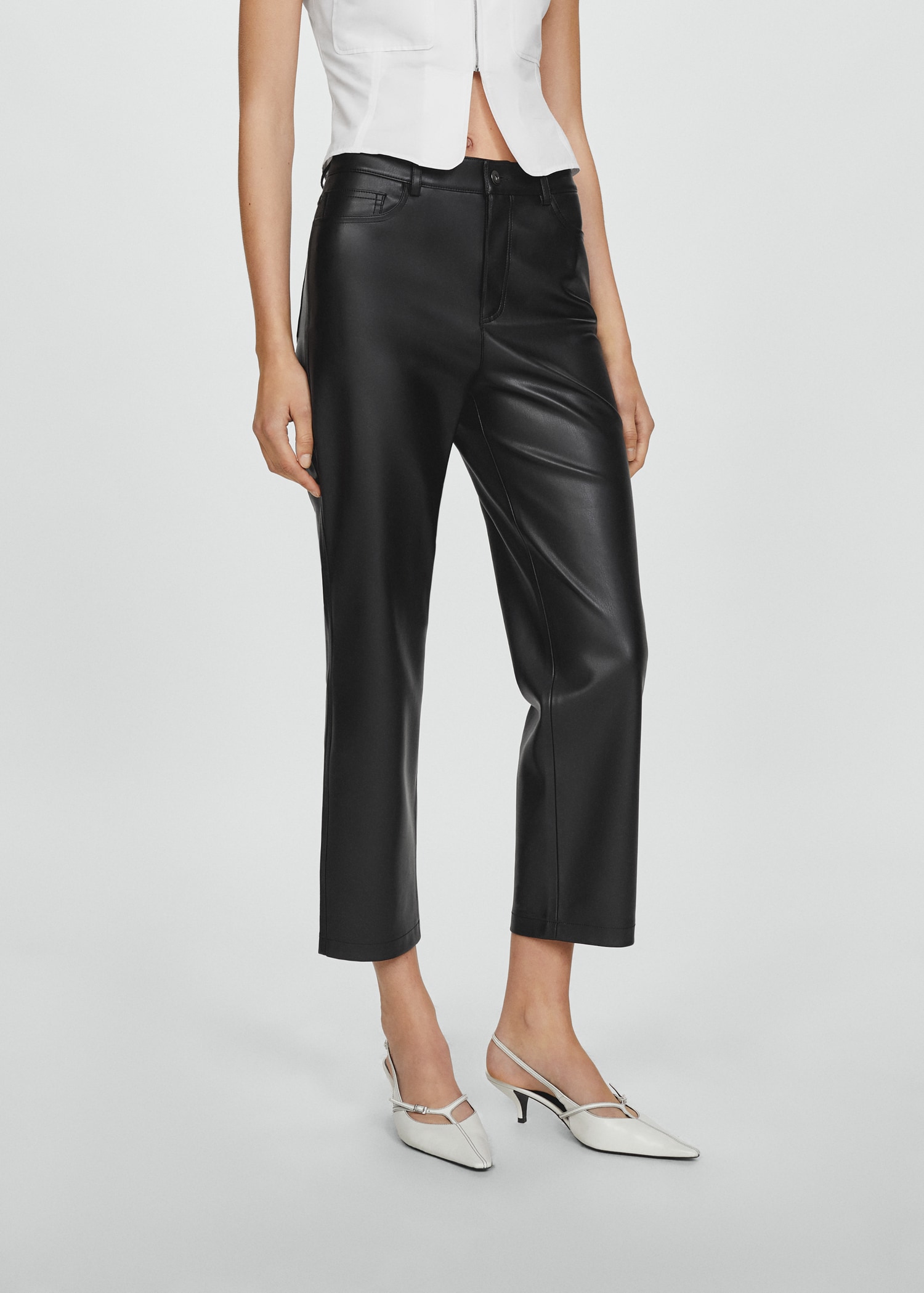 Leather Effect Mango Faux Leather Trousers In Black Leather-effect