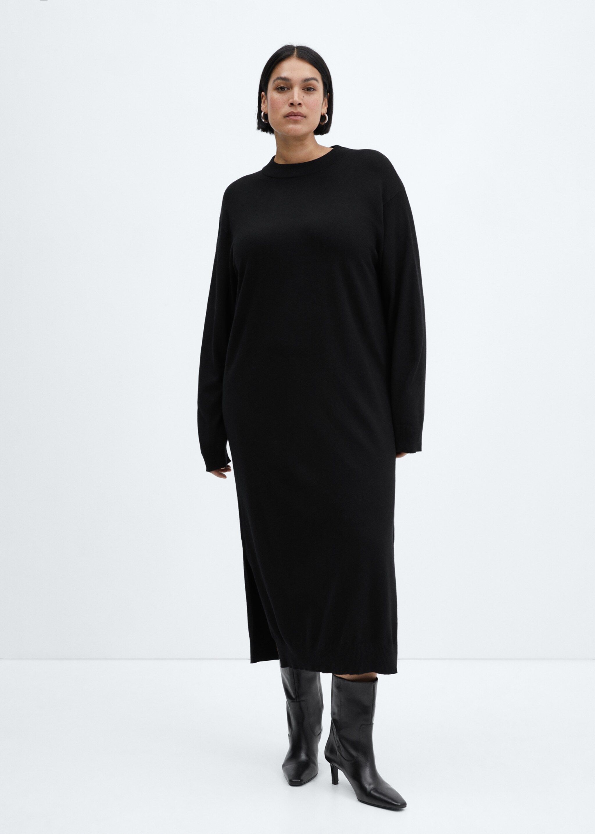 Round-neck knitted dress - Details of the article 3, Black. Ref: 67040474-00.