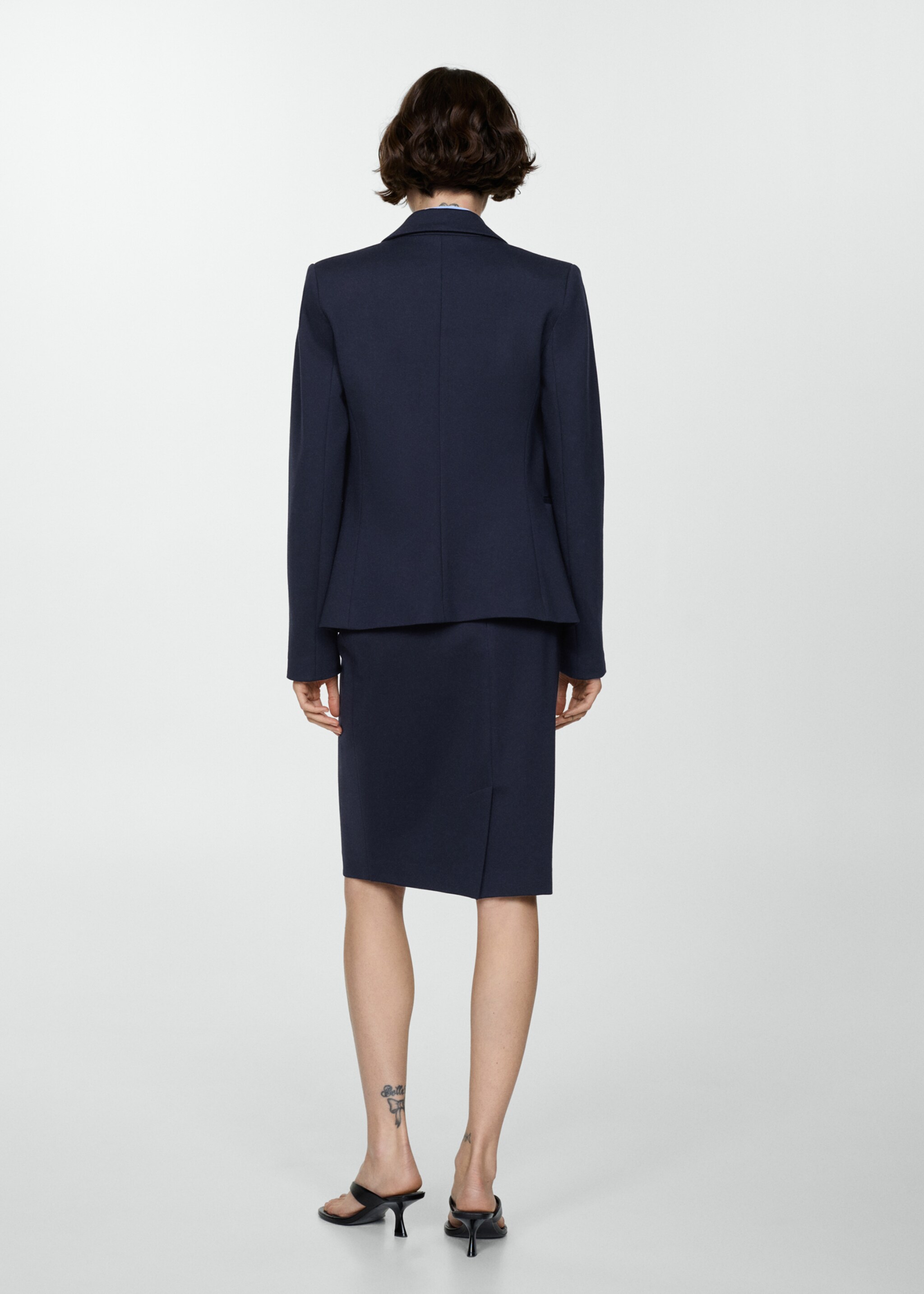Blazer cintré maille point de Rome - Verso de l’article, Bleu marine foncé. Ref: 67040485-00.