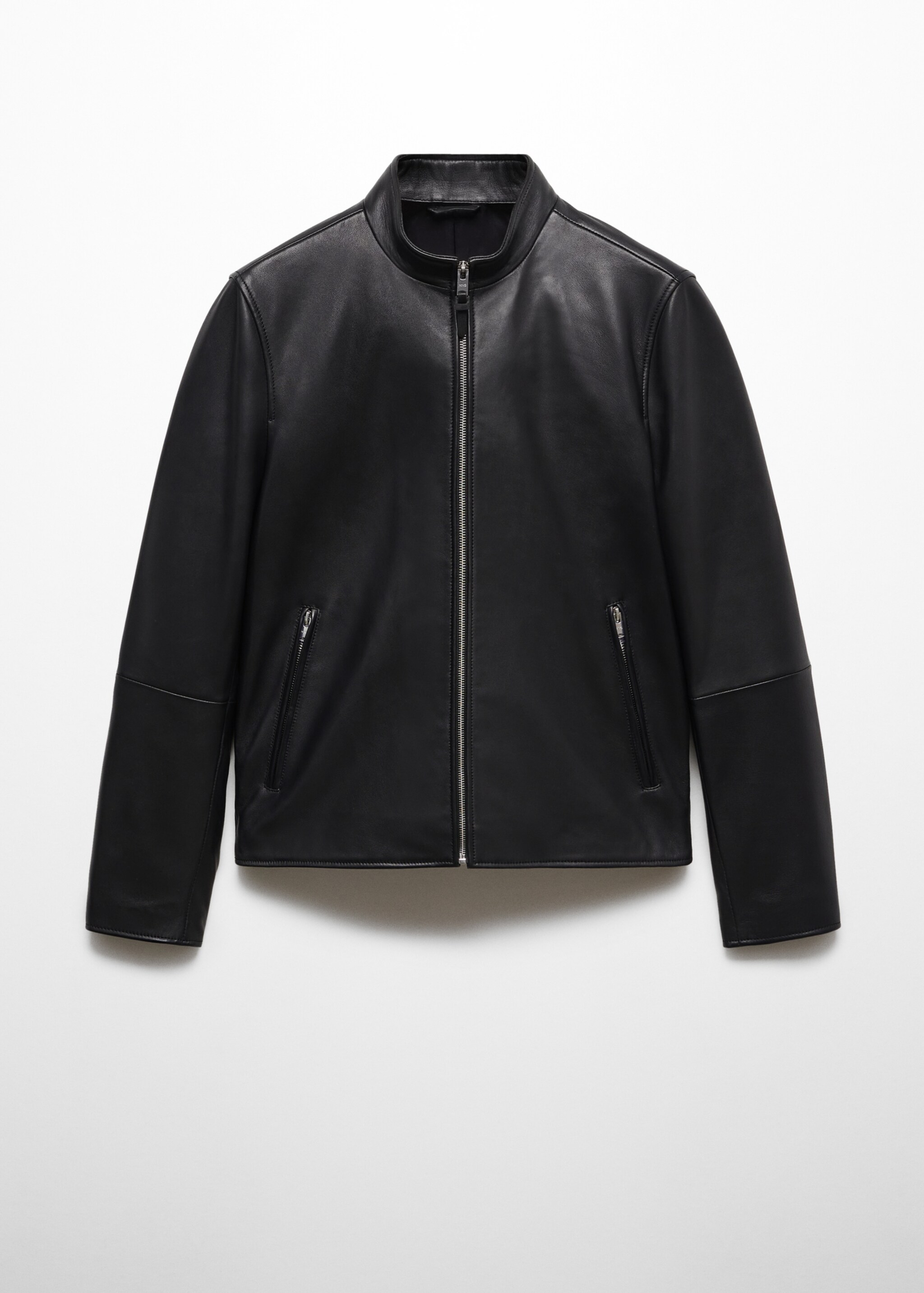 Blouson biker en cuir zippé - Article sans modèle, Noir. Ref: 67040619-00.