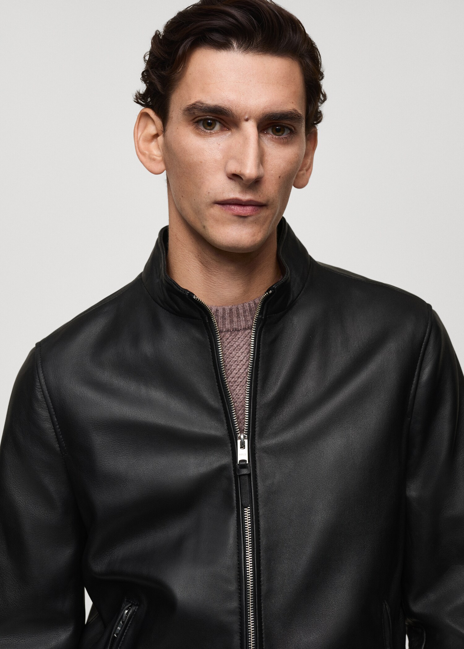 Blouson biker en cuir zippé - Détail de l'article 1