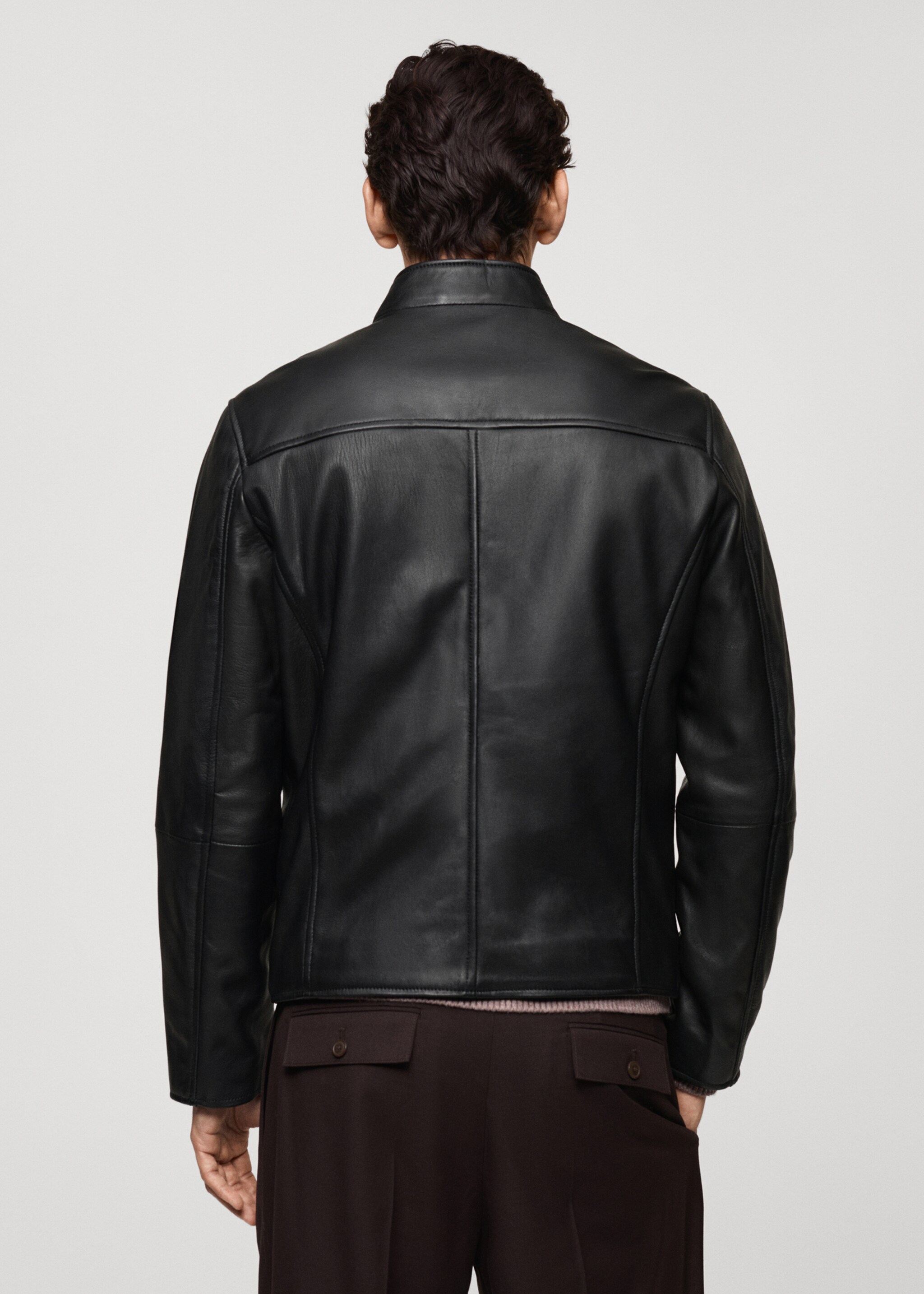 Blouson biker en cuir zippé - Verso de l’article, Noir. Ref: 67040619-00.