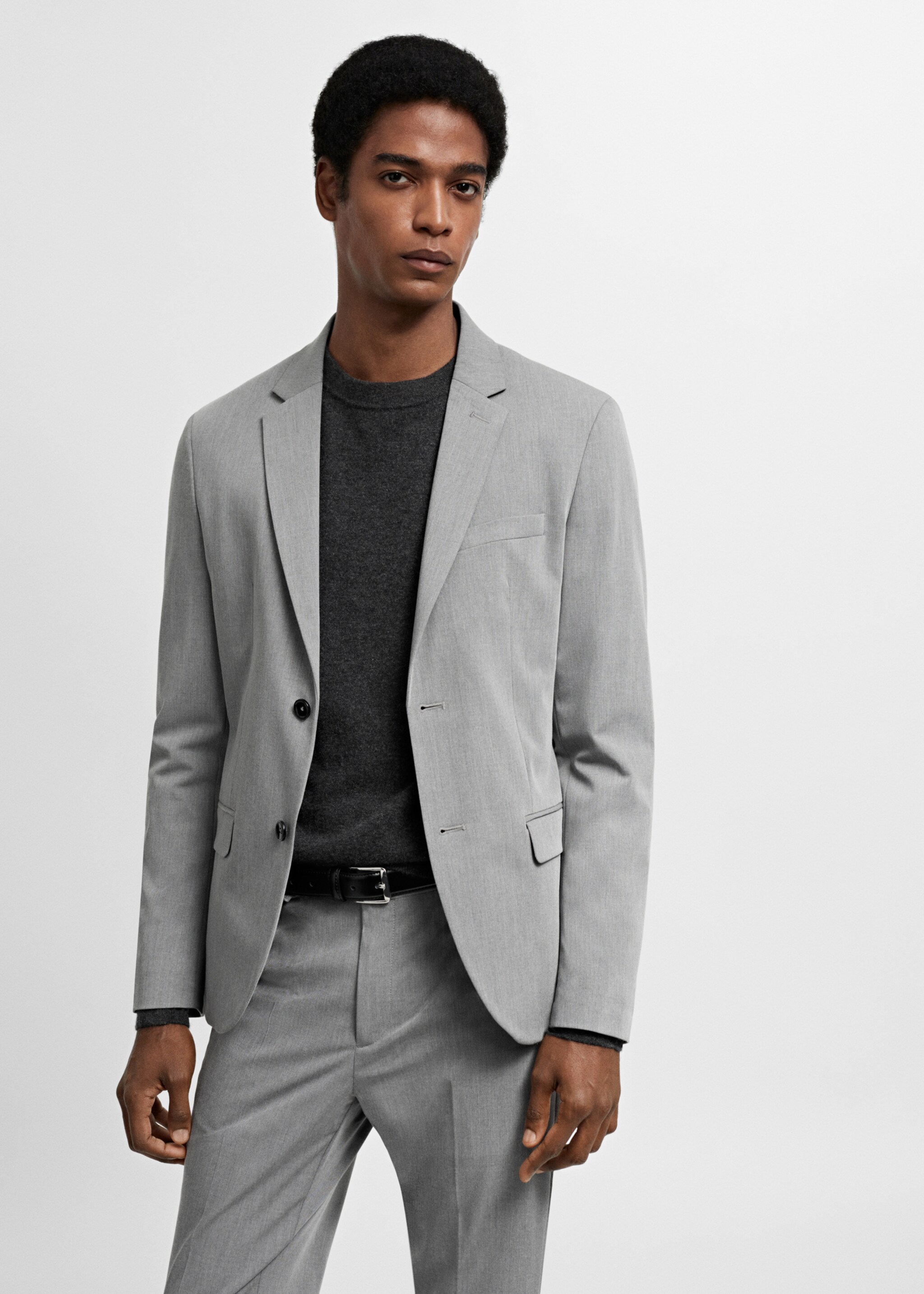 Super slim-fit suit jacket in stretch fabric - Medium plane, Grey. Ref: 67040623-00.