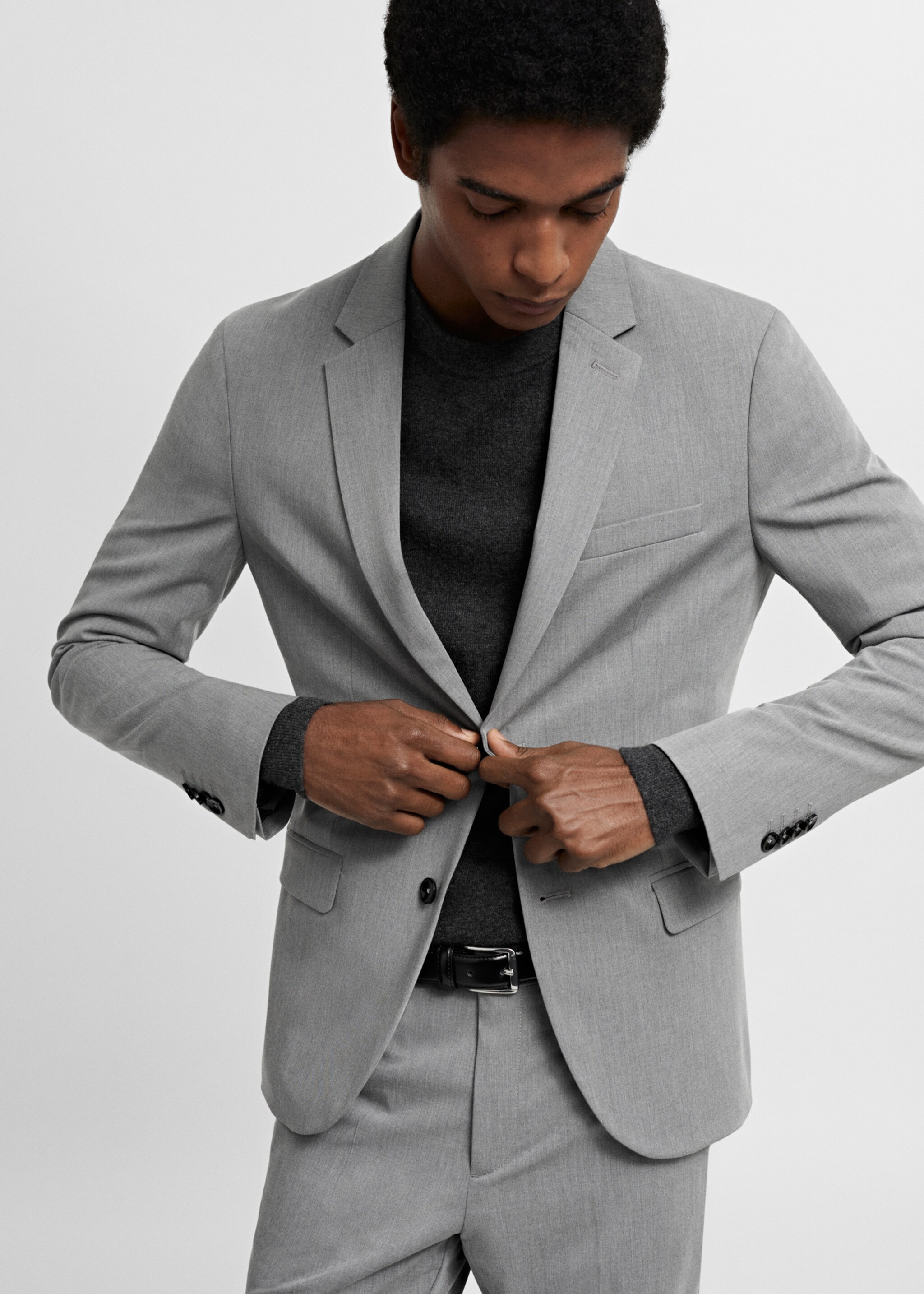 Super slim-fit suit jacket in stretch fabric - Details of the article 4, Grey. Ref: 67040623-00.