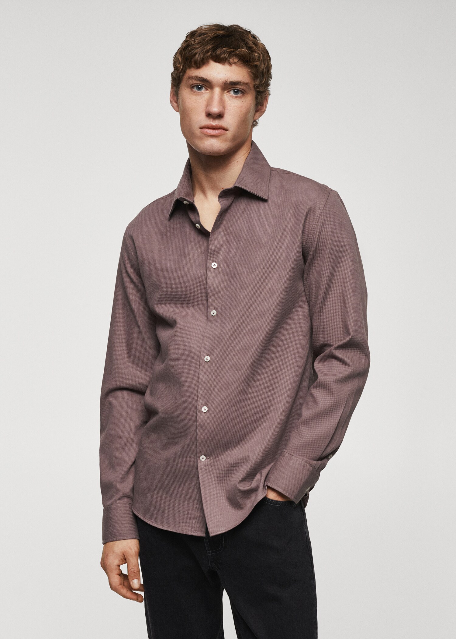 Πουκάμισο slim fit βαμβάκι ανάγλυφο - Μεσαίο πλάνο