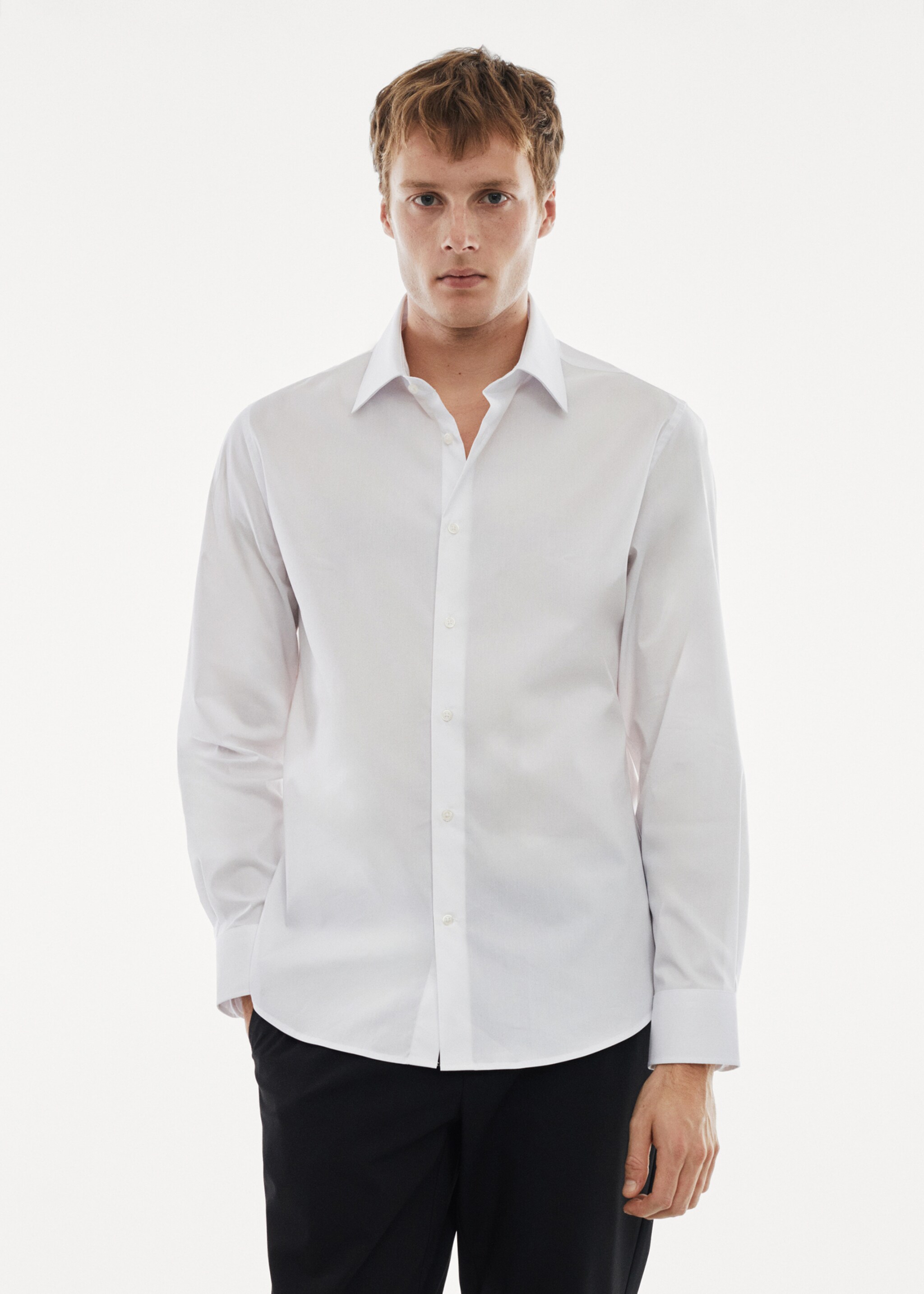Camisa regular fit algodón stretch - Plano medio, Blanco. Ref: 67040637-00.