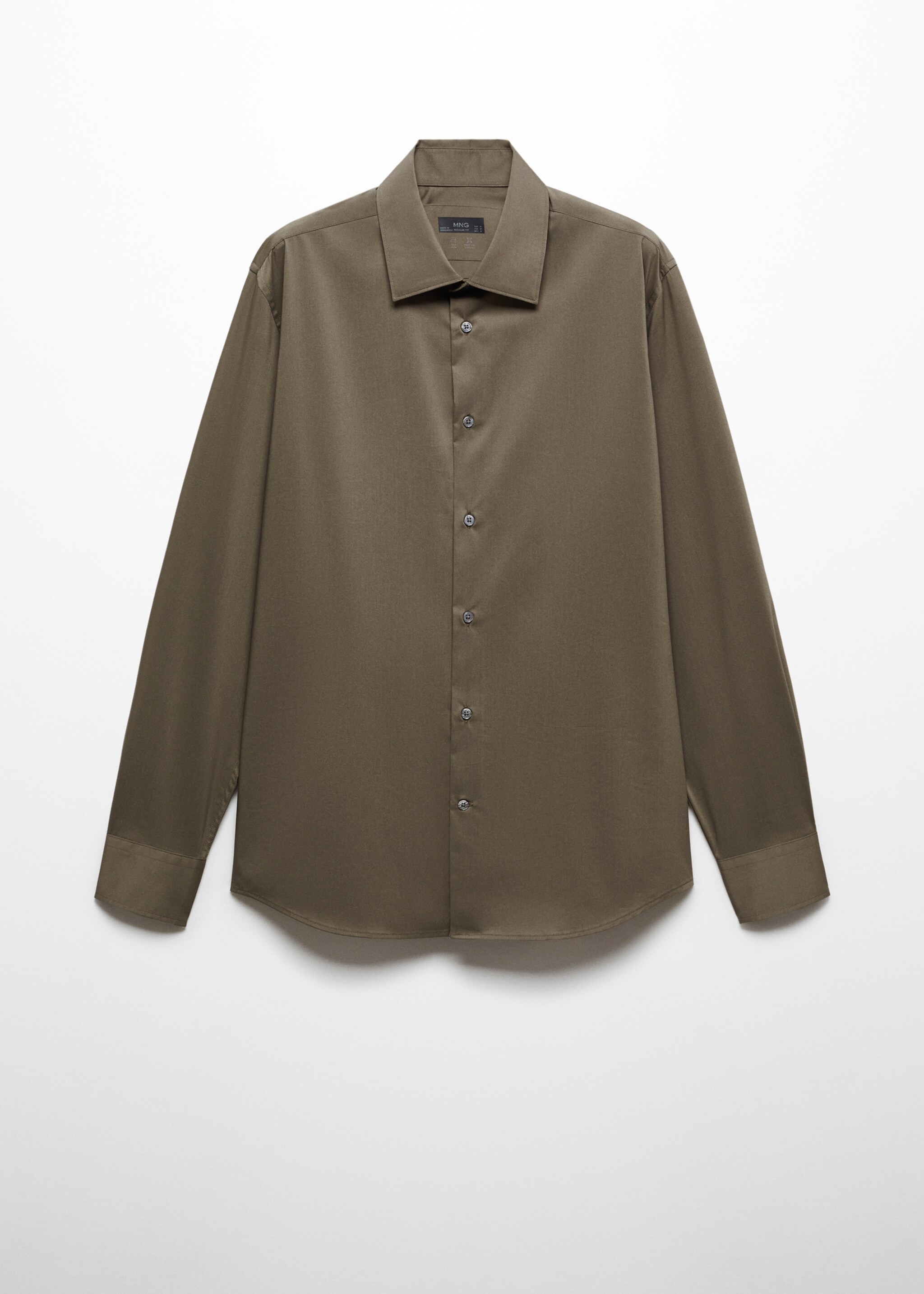 Regular-fit stretch cotton shirt - Article without model, Khaki. Ref: 67040637-00.