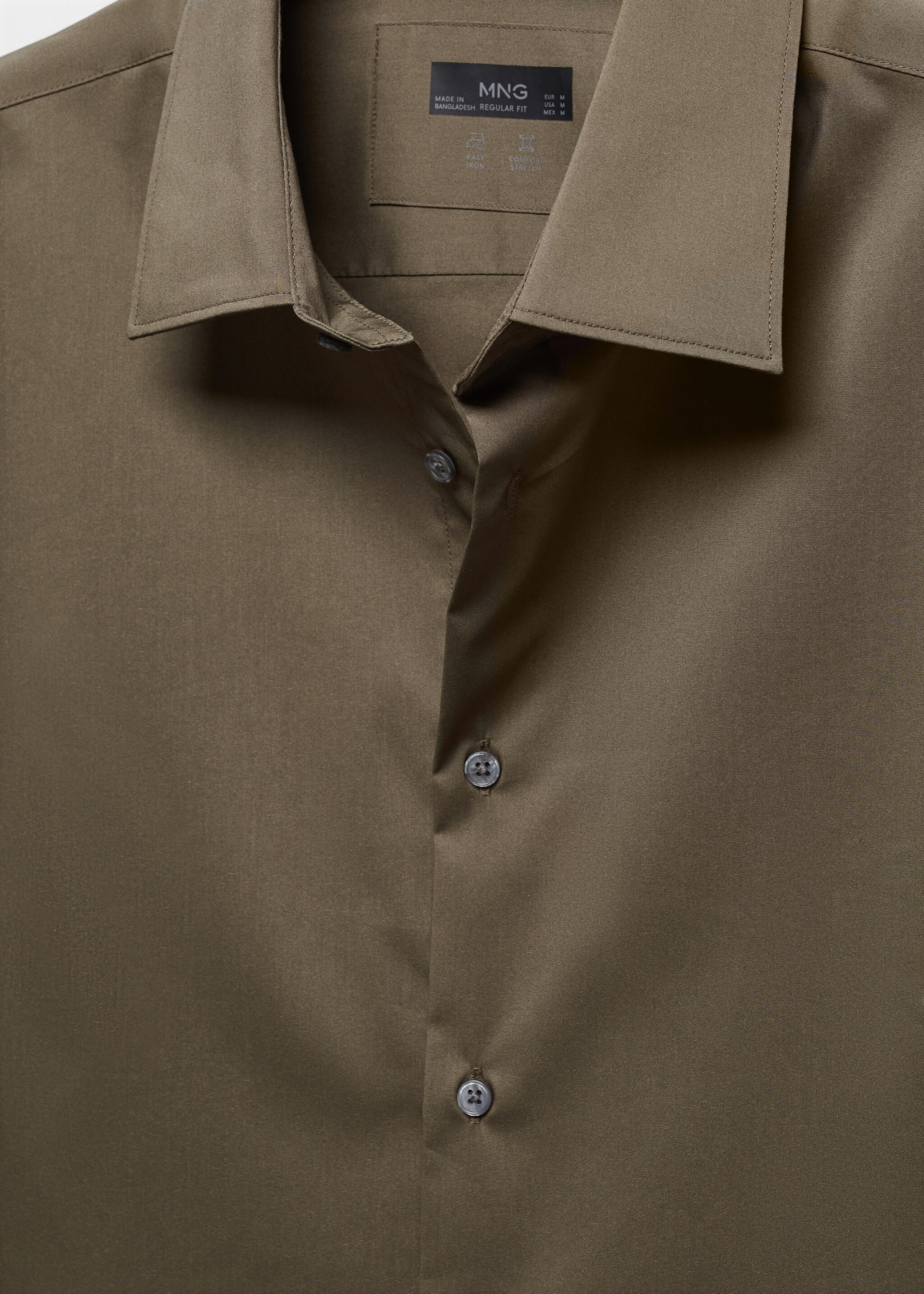 Regular-fit stretch cotton shirt - Details of the article 8, Khaki. Ref: 67040637-00.