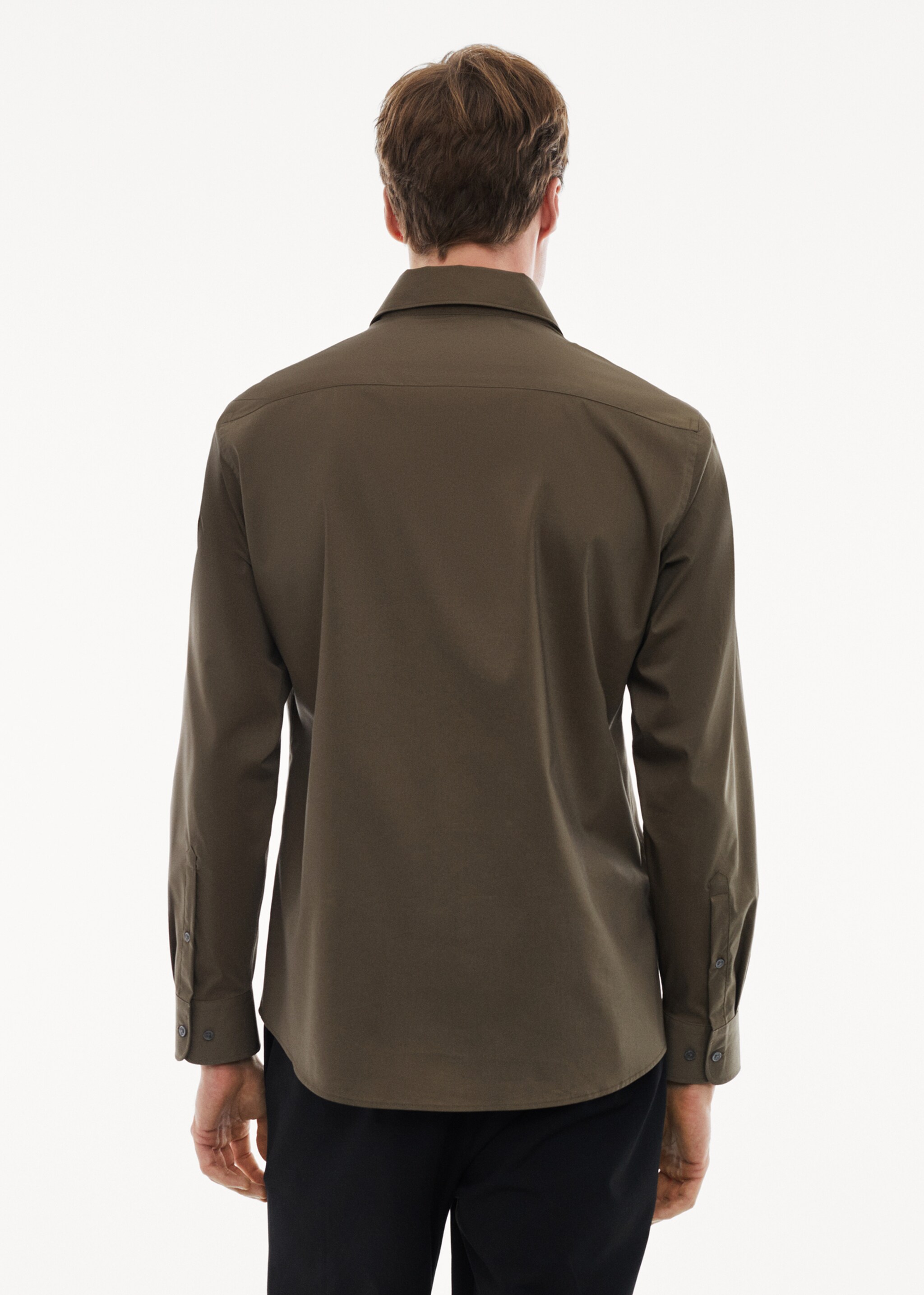 Regular-fit stretch cotton shirt - Reverse of the article, Khaki. Ref: 67040637-00.