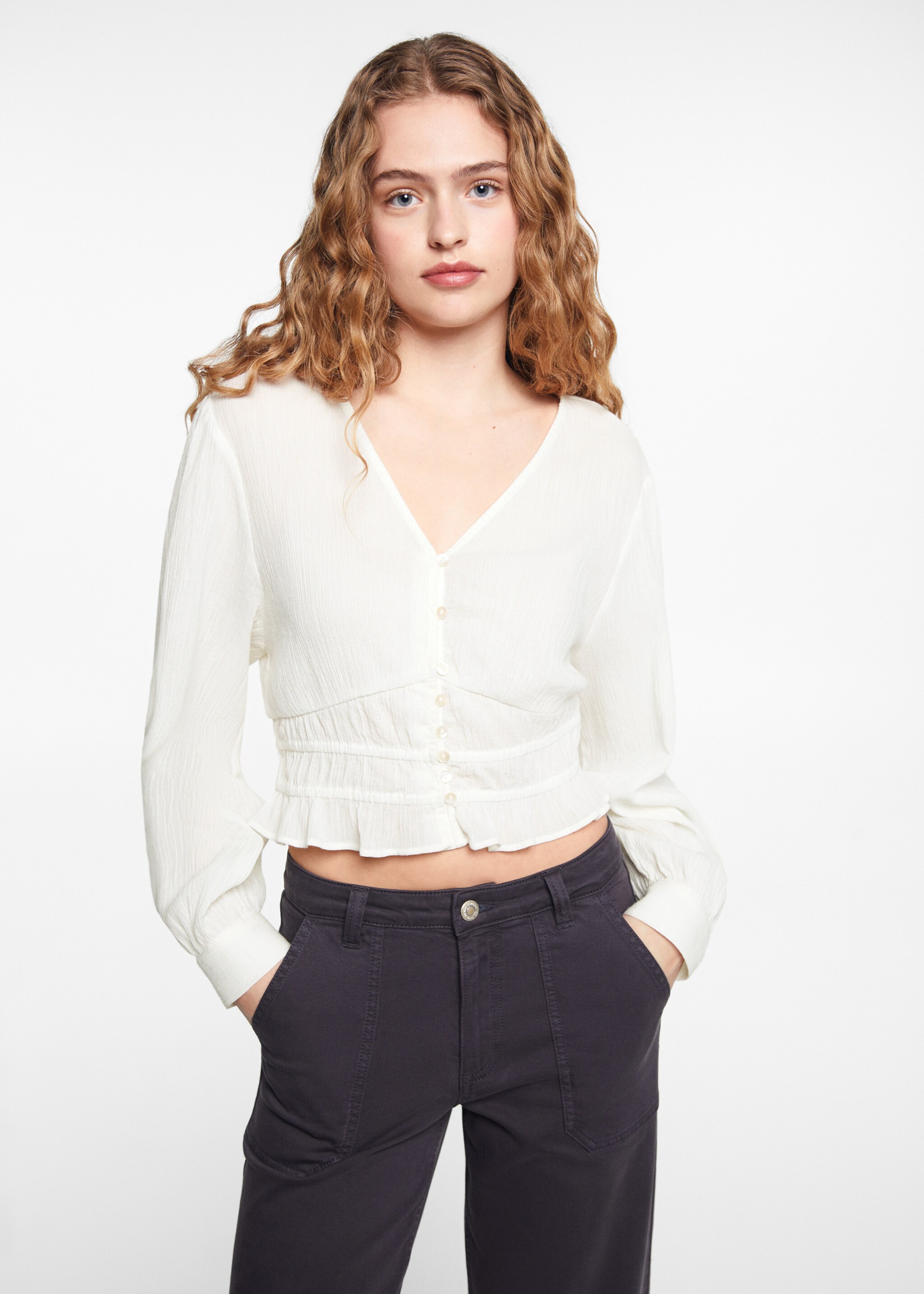 Buttoned cotton shirt - Medium plane, Ecru. Ref: 67040641-00.