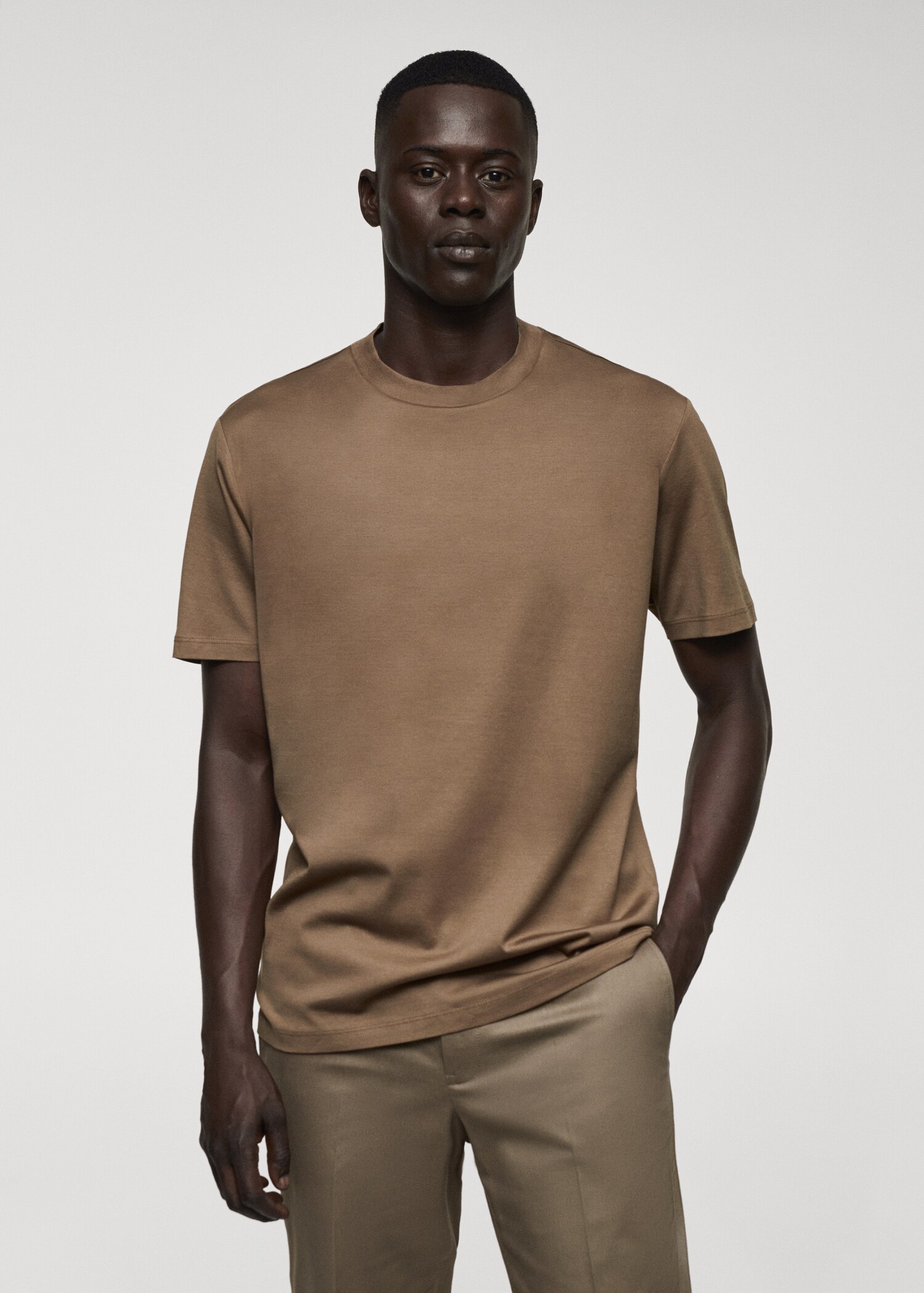 Mercerised slim-fit t-shirt - Medium plane