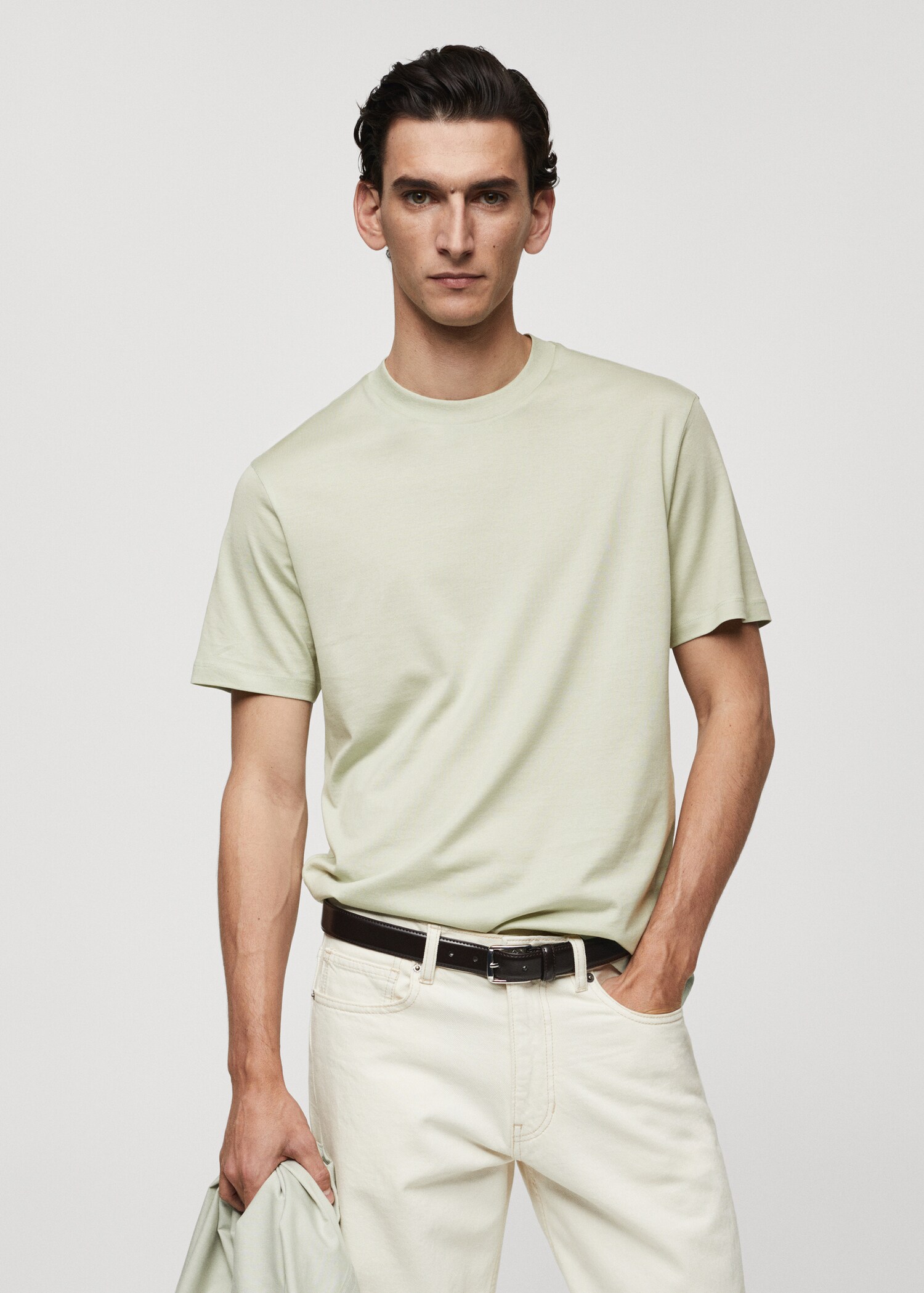 Mercerised slim-fit t-shirt - Medium plane