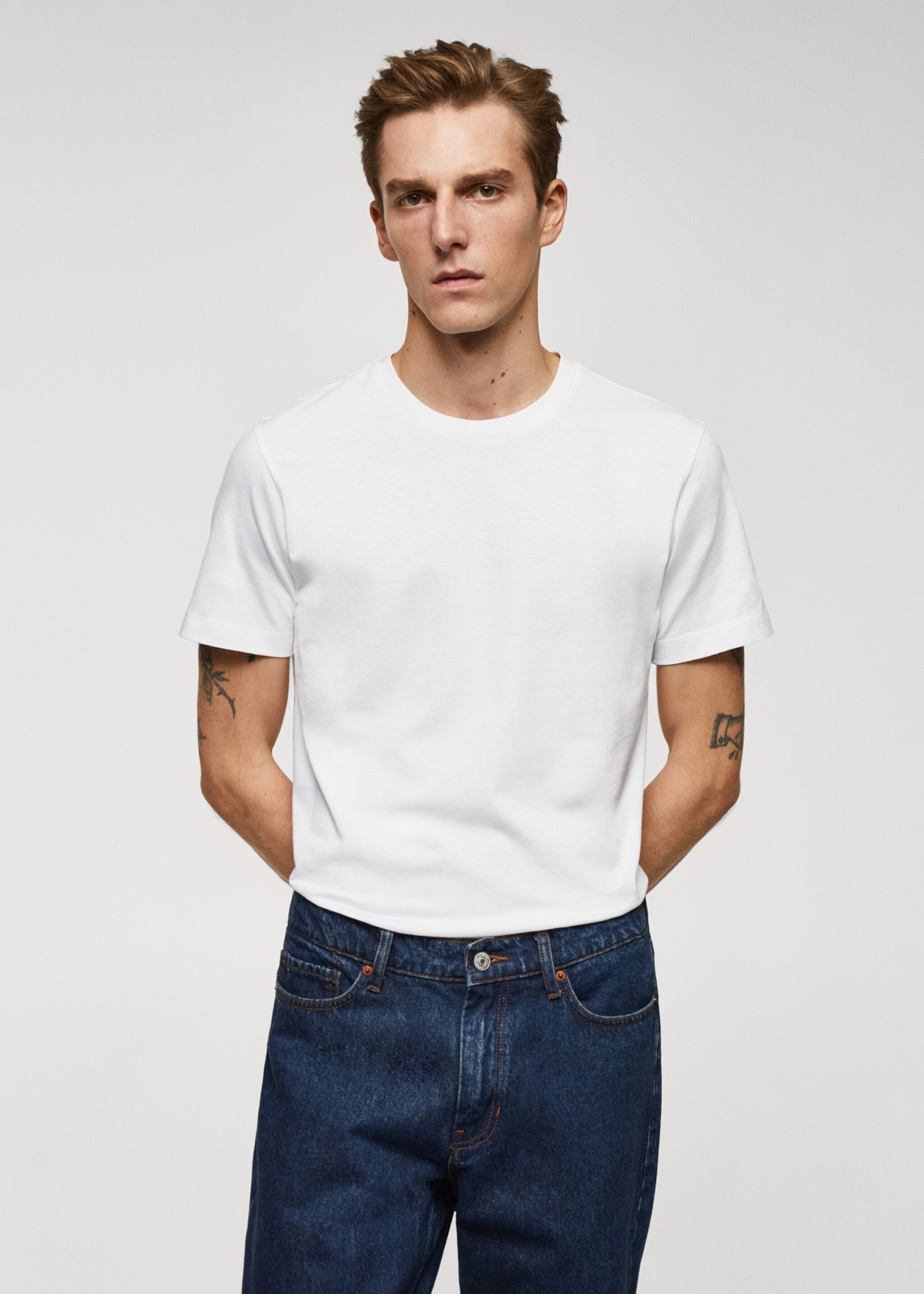 Essential cotton-blend T-shirt - Medium plane, White. Ref: 67040647-00.