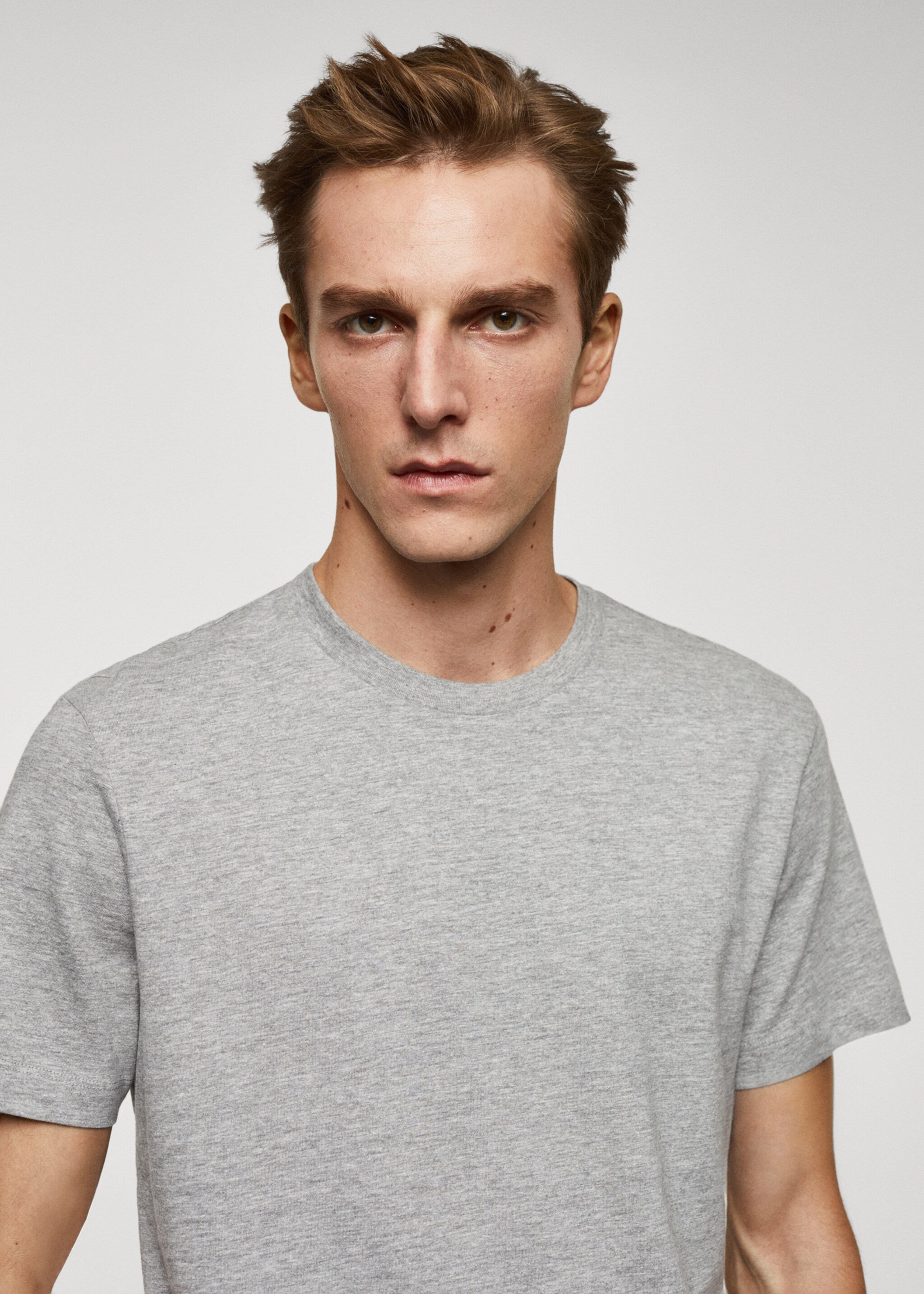 Essential cotton-blend T-shirt - Details of the article 1, Medium Heather Grey. Ref: 67040647-00.