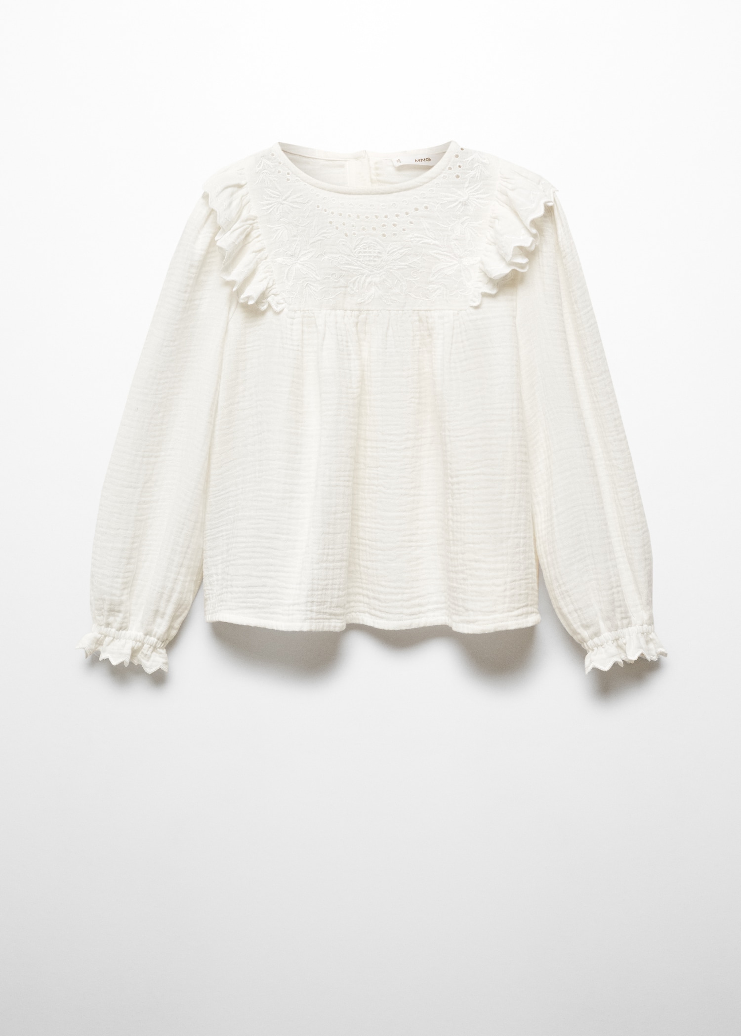 White Blusa Plumeti Mango Ruffled Plumeti Blouse - Main Image