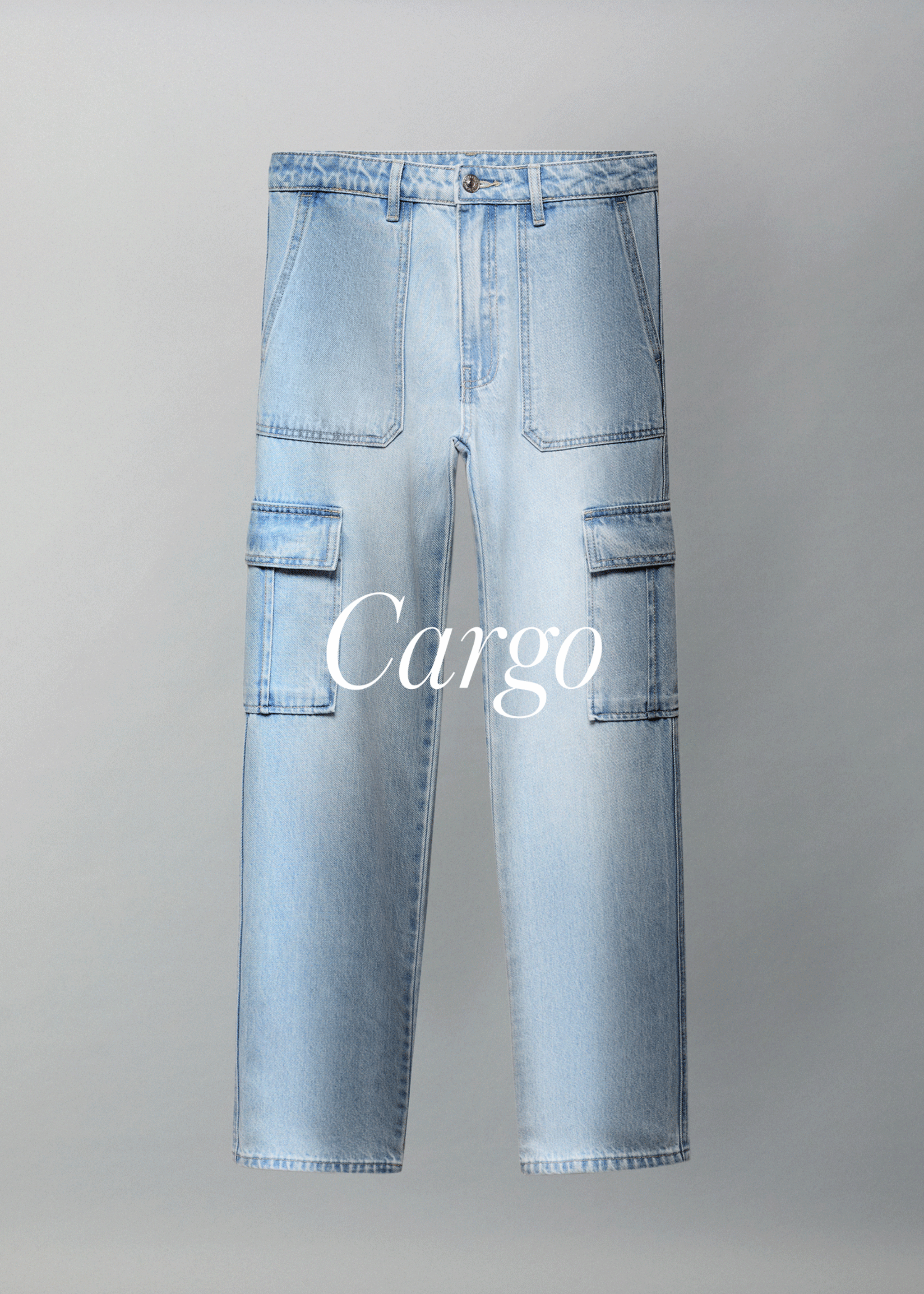 Straight-fit cargo jeans - Details of the article 9, Light Blue. Ref: 67040671-00.