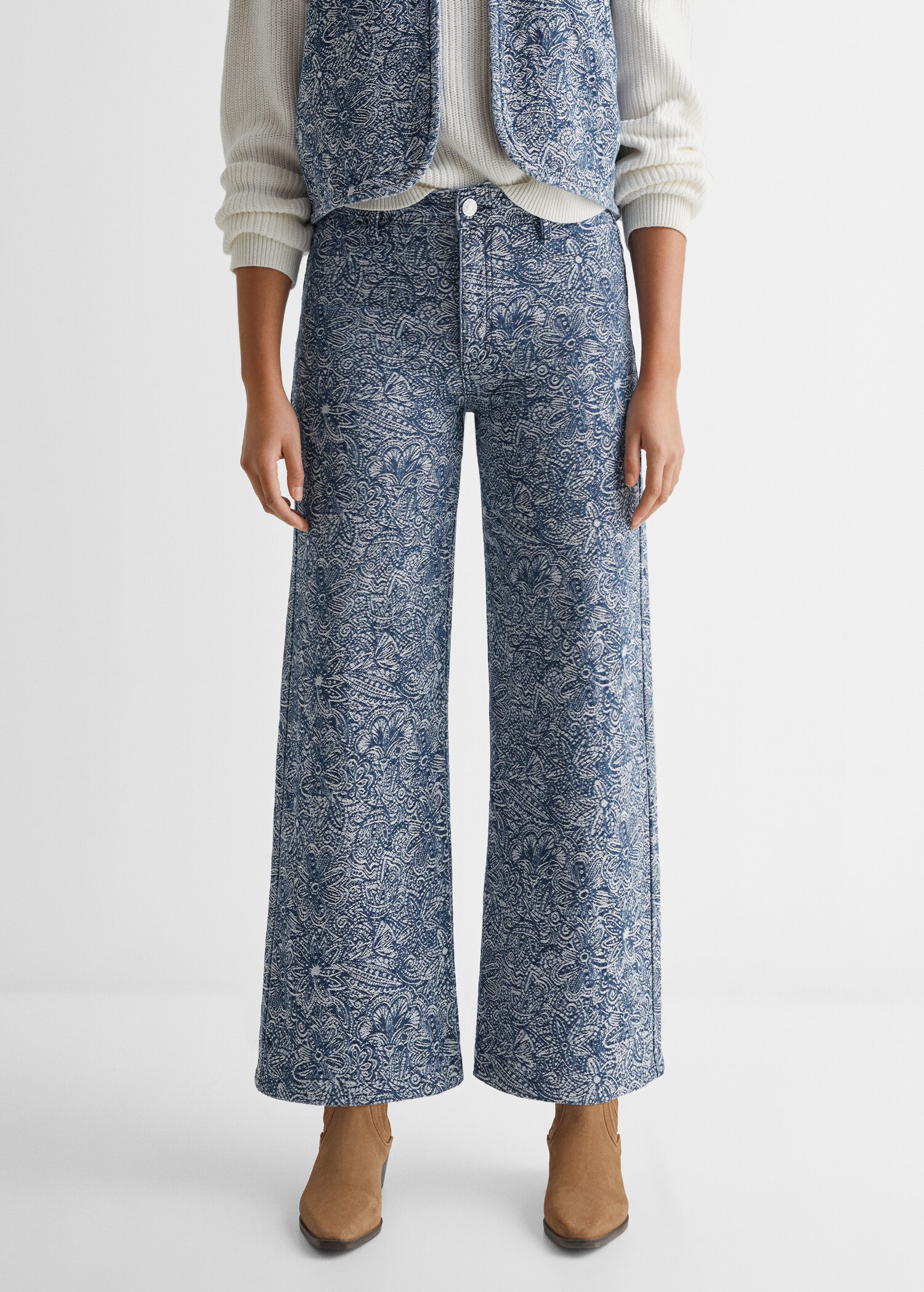 Embroidered straight-fit trousers - Medium plane