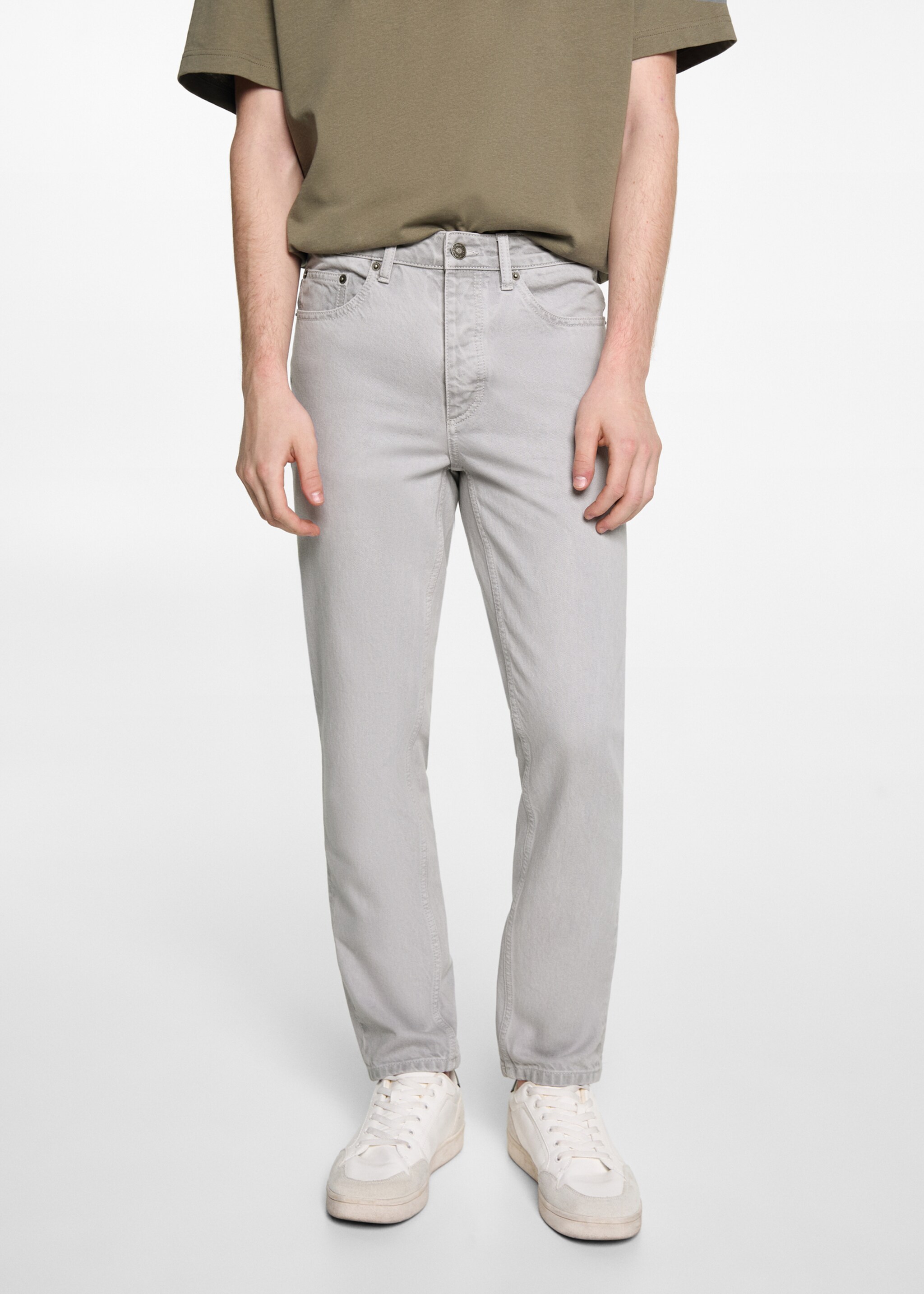 Regular-fit cotton trousers - Details of the article 6, Grey. Ref: 67040675-00.