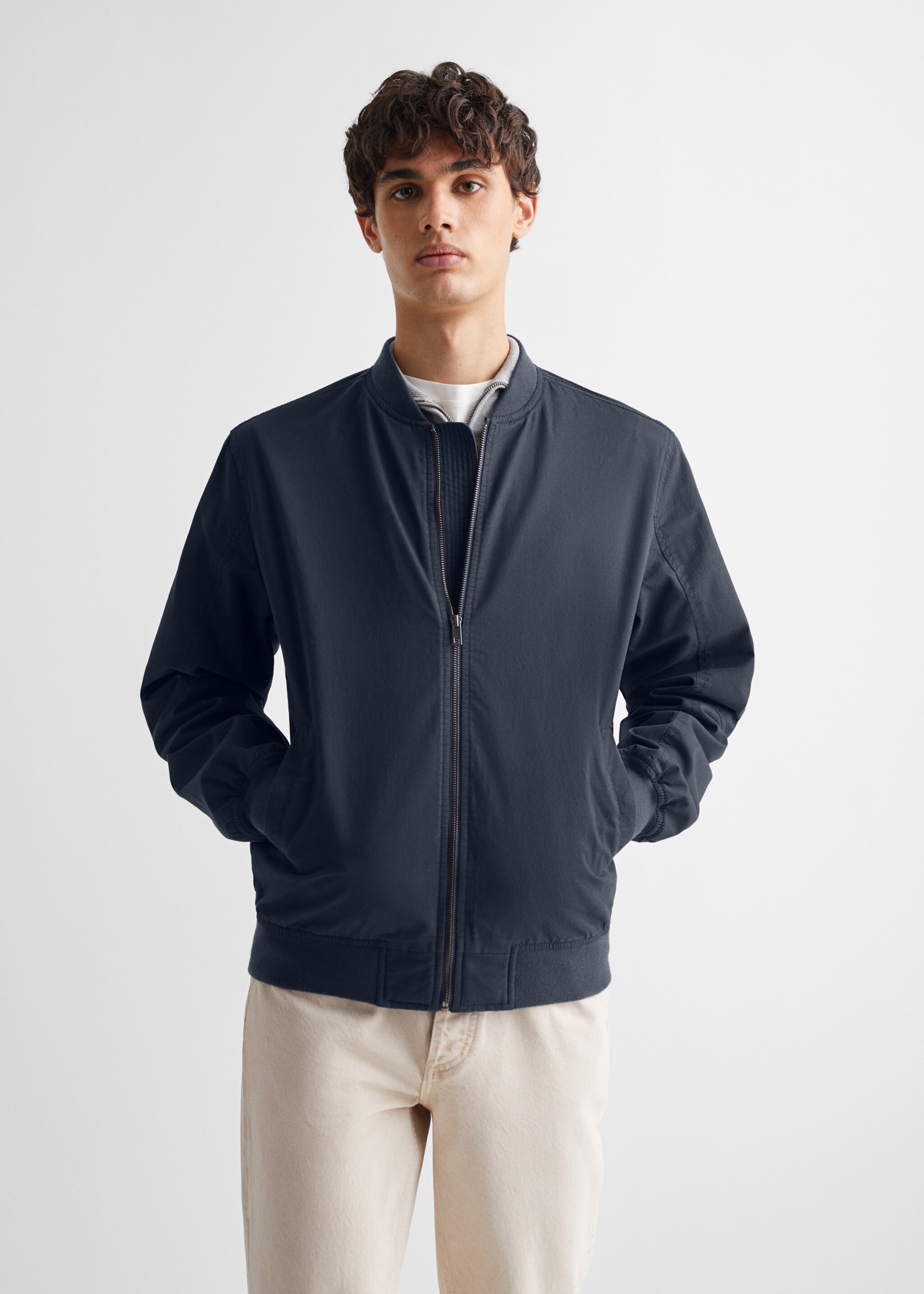 Cotton bomber jacket - Medium plane, Blue. Ref: 67042919-00.