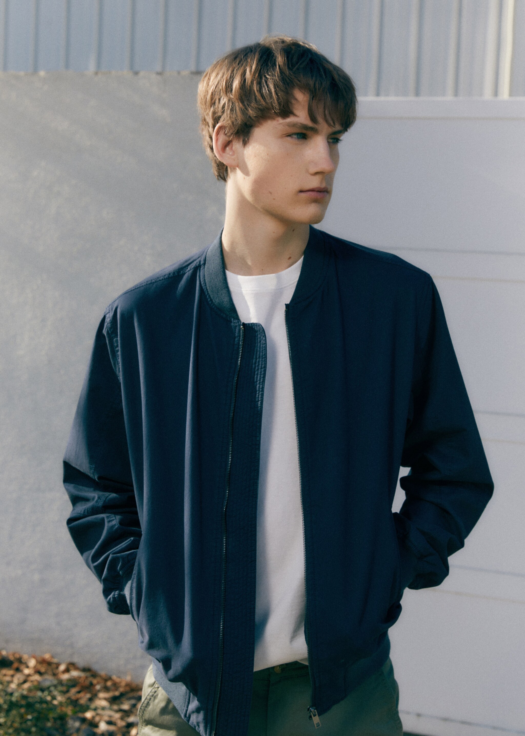 Cotton bomber jacket - Details of the article 5, Blue. Ref: 67042919-00.