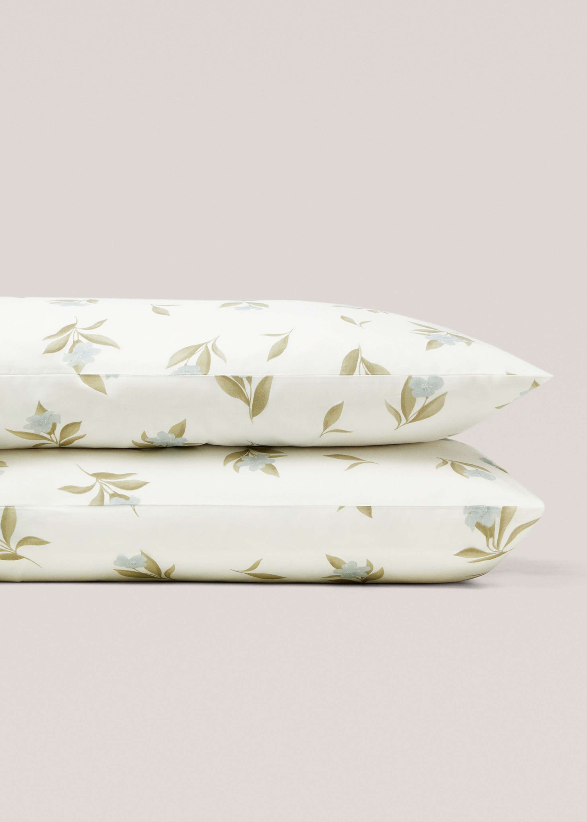 Cotton pillowcase with flowers 50x75cm - Details of the article 1, Blue. Ref: 67044022-00.