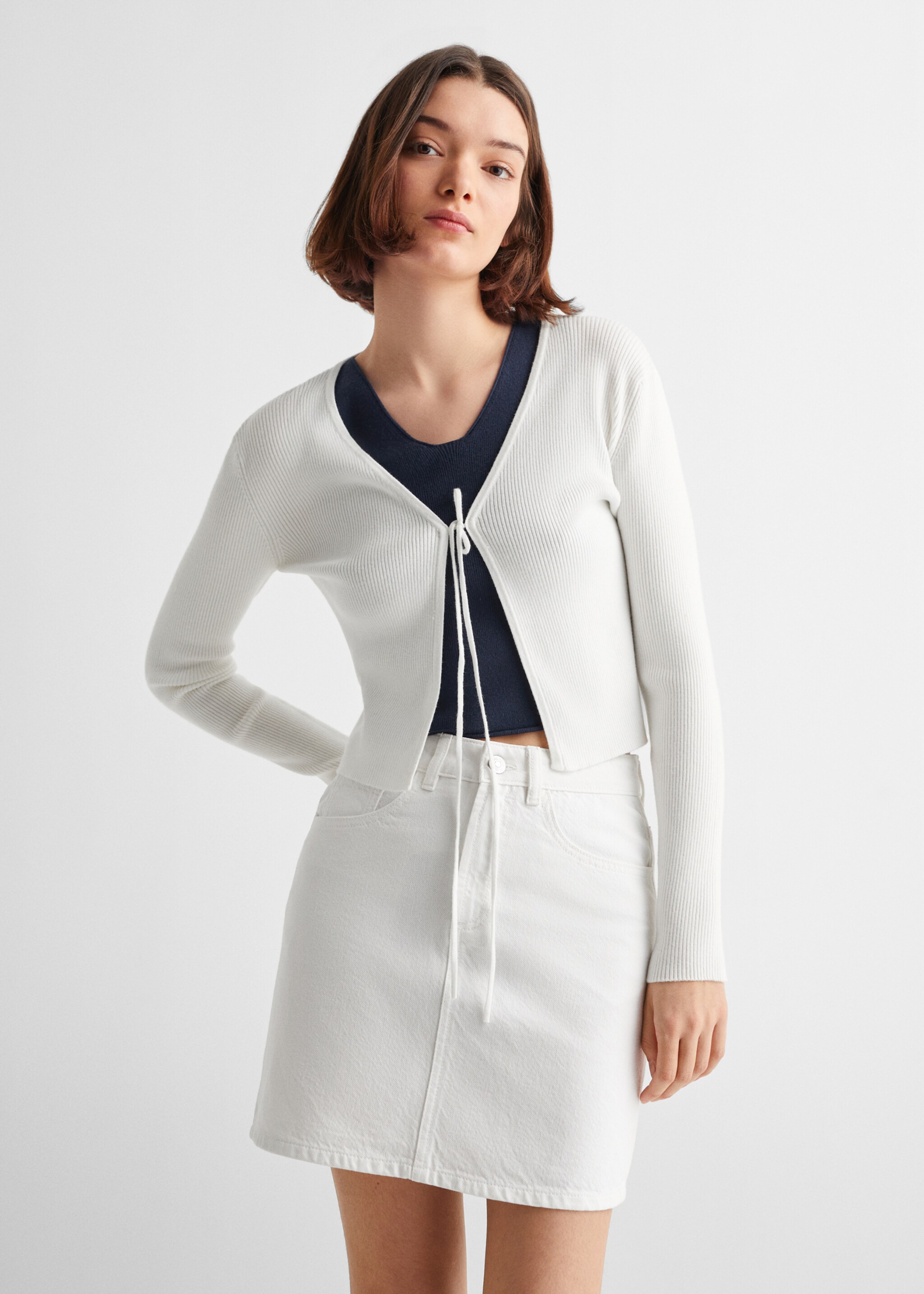 Φούστα μίνι denim - Μεσαίο πλάνο, Υπόλευκο. Ref: 67044465-00.