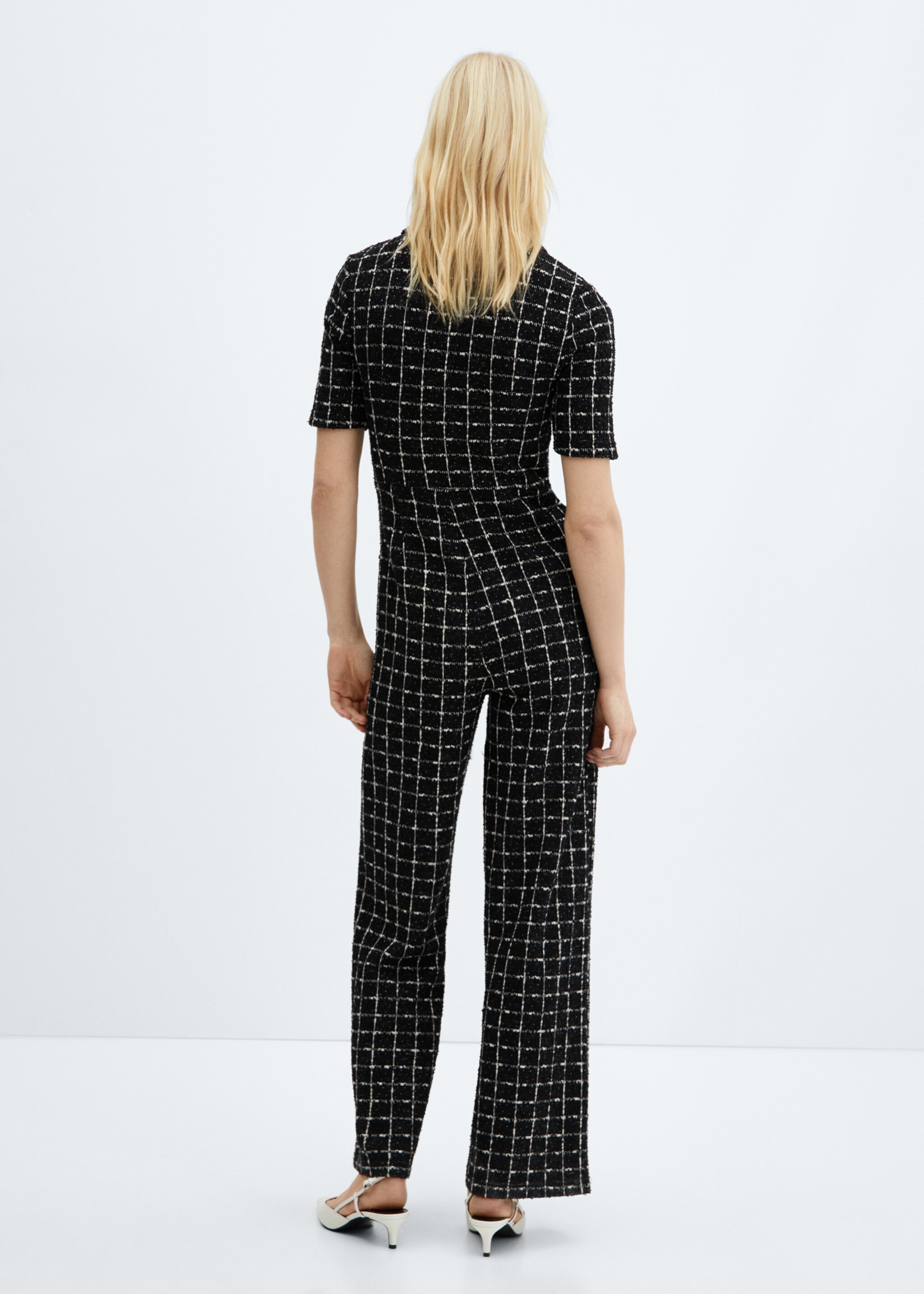 Kurzärmliger Tweed-Jumpsuit - Rückseite des Artikels, Schwarz. Ref: 67044790-00.