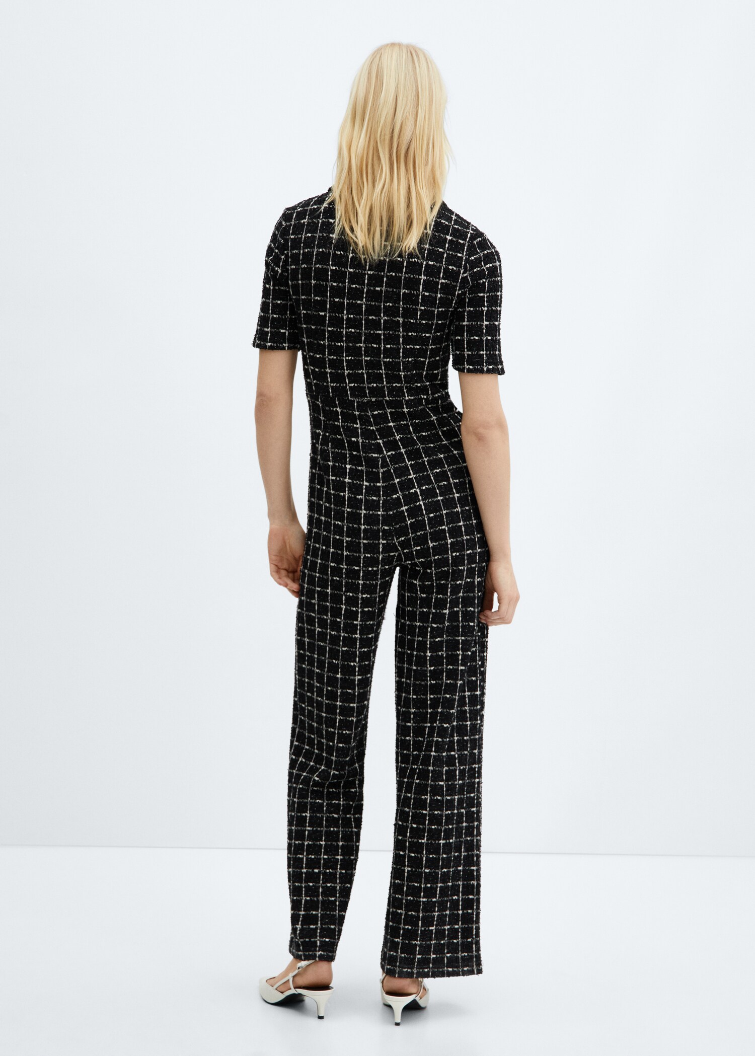Kortärmad jumpsuit i tweed - Artikelns baksida