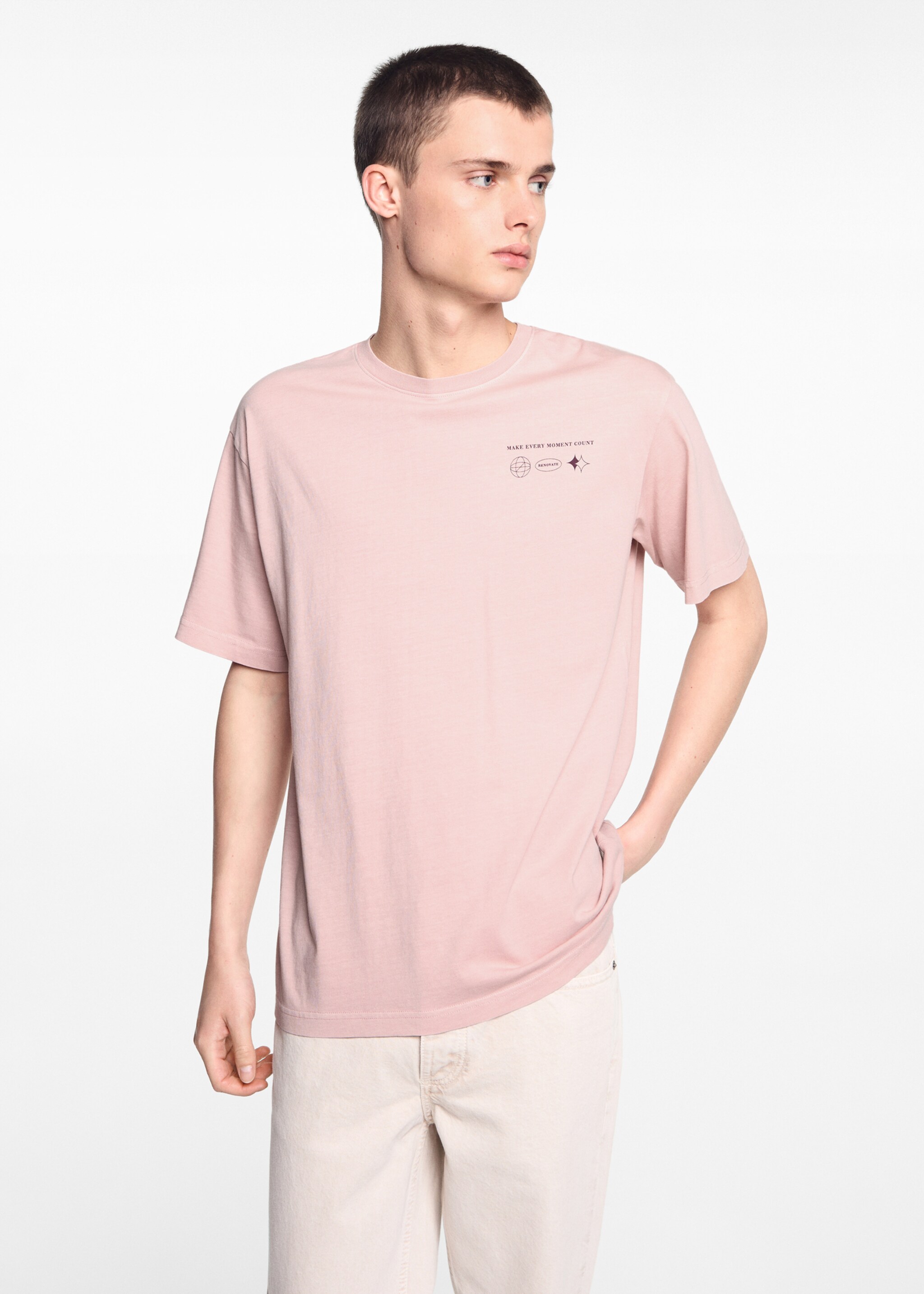 Short-sleeved printed t-shirt - Medium plane, Light Pink. Ref: 67045143-00.
